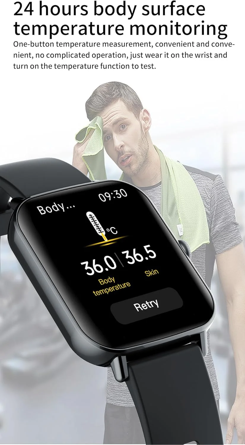 ساعت هوشمند MIUXE با قابلیت سنجش قند خون، ساعت هوشمند گلوکومتر قند خون، ساعت هوشمند دیابتی با قابلیت پایش ضربان قلب/دما، خاکستری