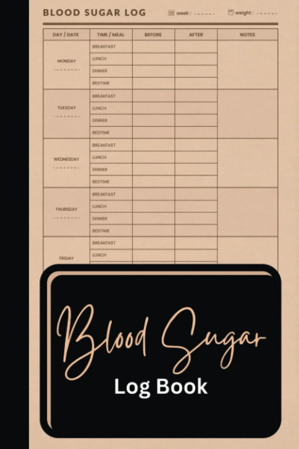 دفتر ثبت قند خون: دفترچه پیگیری و ثبت روزانه قند خون برای افراد دیابتی، شامل صفحات یادداشت کامل