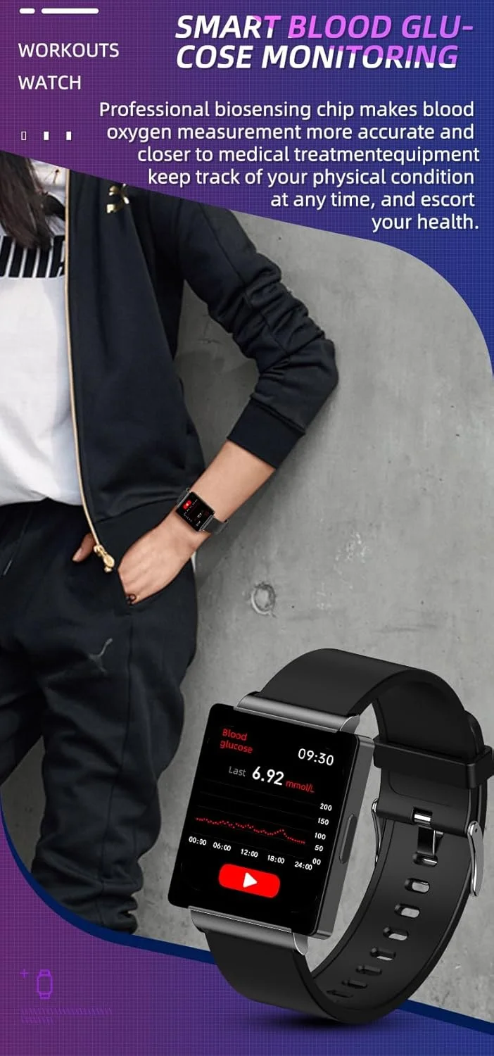 ساعت هوشمند پایش قند خون، فشار خون، اکسیژن خون، ضربان قلب و گام شمار