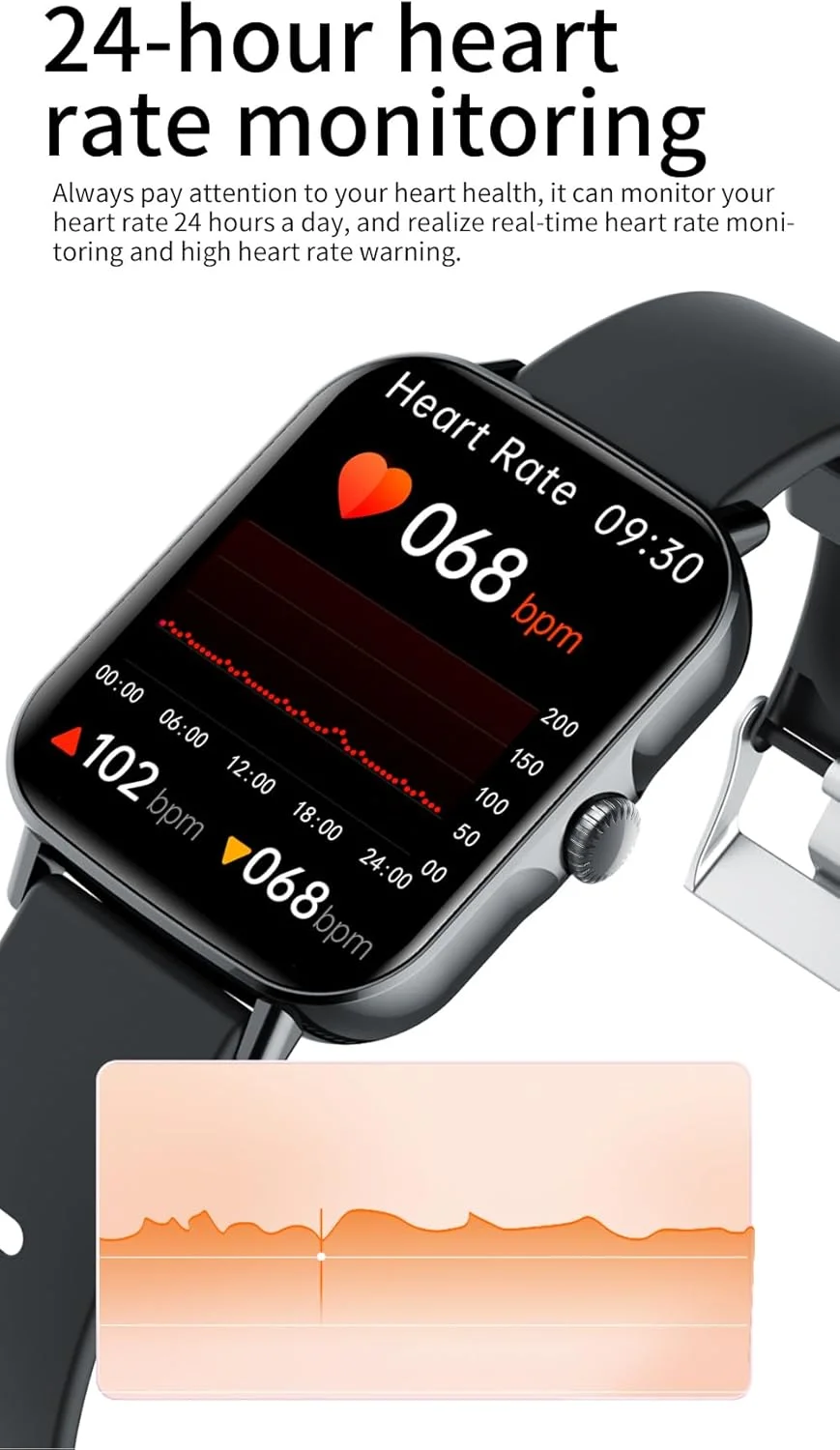 ساعت هوشمند MIUXE با قابلیت سنجش قند خون، ساعت هوشمند گلوکومتر قند خون، ساعت هوشمند دیابتی با قابلیت پایش ضربان قلب/دما، خاکستری