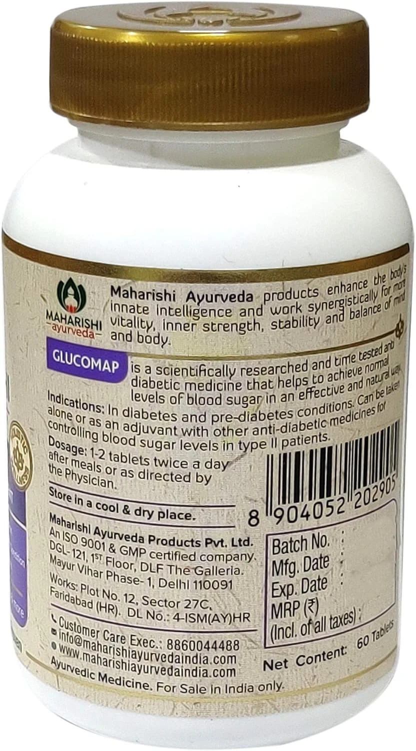 قرص گلوکو مپ ماهاراشی آیورودا برای مدیریت قند خون | مراقبت از دیابت | تغذیه برای کمک به کنترل سطح قند خون | تنظیم کننده طبیعی گلوکز | بهبود متابولیسم قند خون | 60 قرص (بسته 2 عددی)