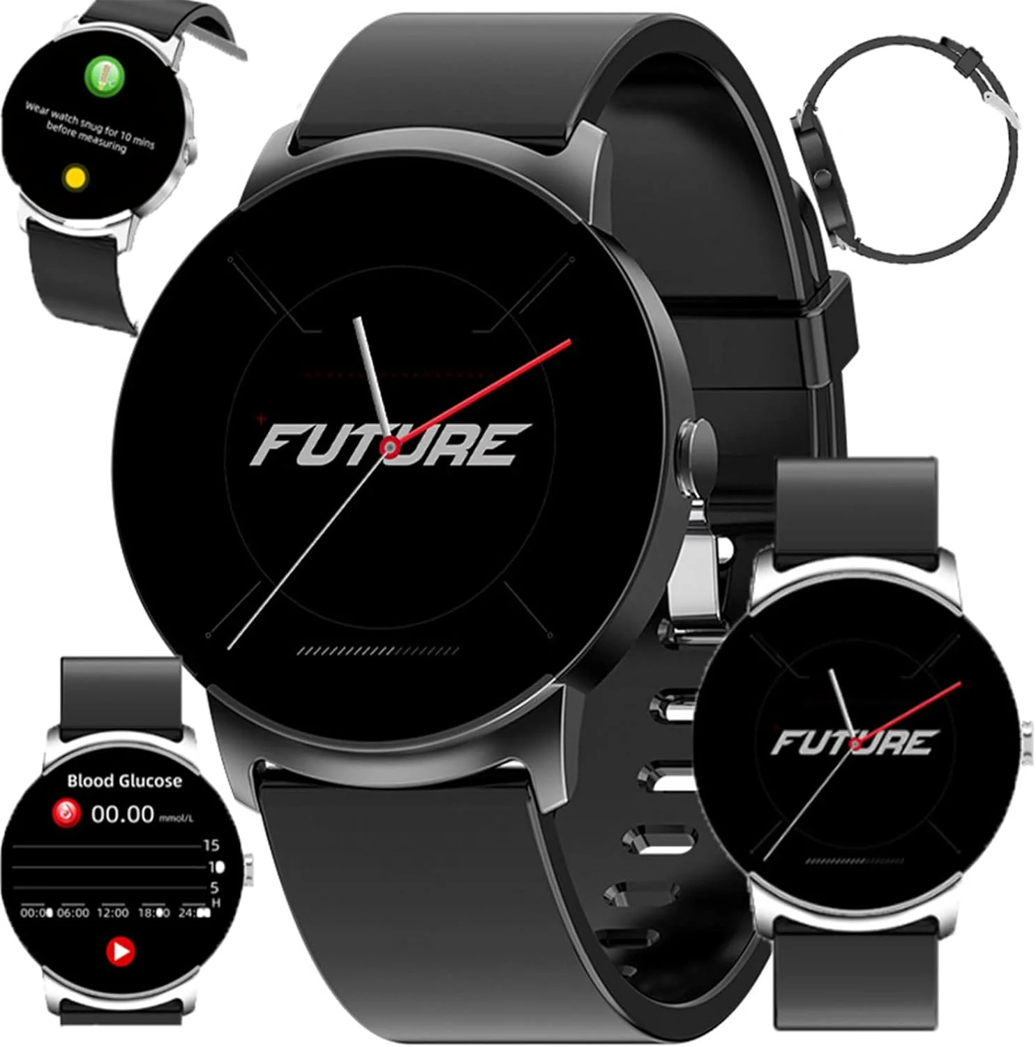 ساعت هوشمند MIUXE با قابلیت پایش قند خون، ردیاب تناسب اندام با قابلیت سنجش دمای بدن، ضربان قلب، فشار خون، اکسیژن خون، ردیاب فعالیت برای آقایان و بانوان، NFC، مشکی