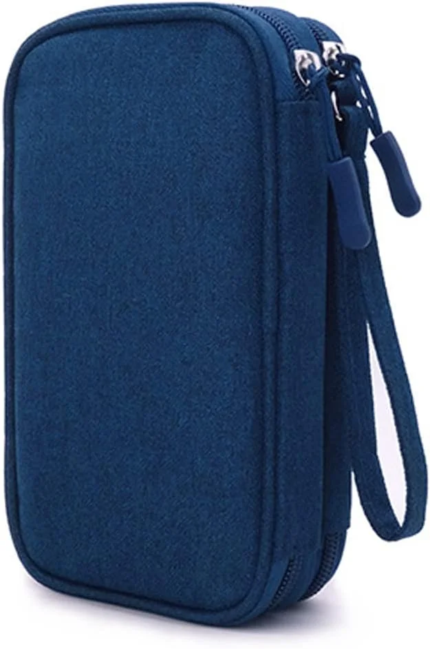 کیف لوازم دیابت قاشا، کیف مسافرتی سازمان دهنده برای دستگاه گلوکز، نوار تست، سوزن، دستگاه لنست، پدهای الکلی، سیستم مانیتورینگ قند خون، کیف حمل قلم انسولین (آبی تیره)