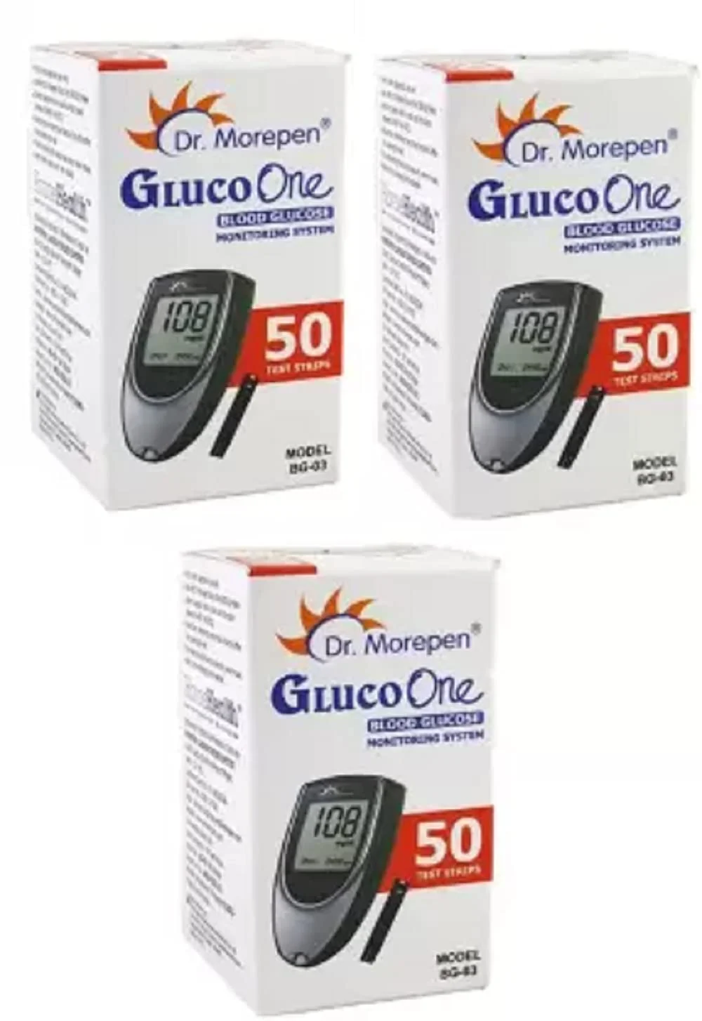 نوار تست قند خون دستگاه گلوکومتر Dr. Morepen GLUCO ONE BG-03 بسته 150 عددی