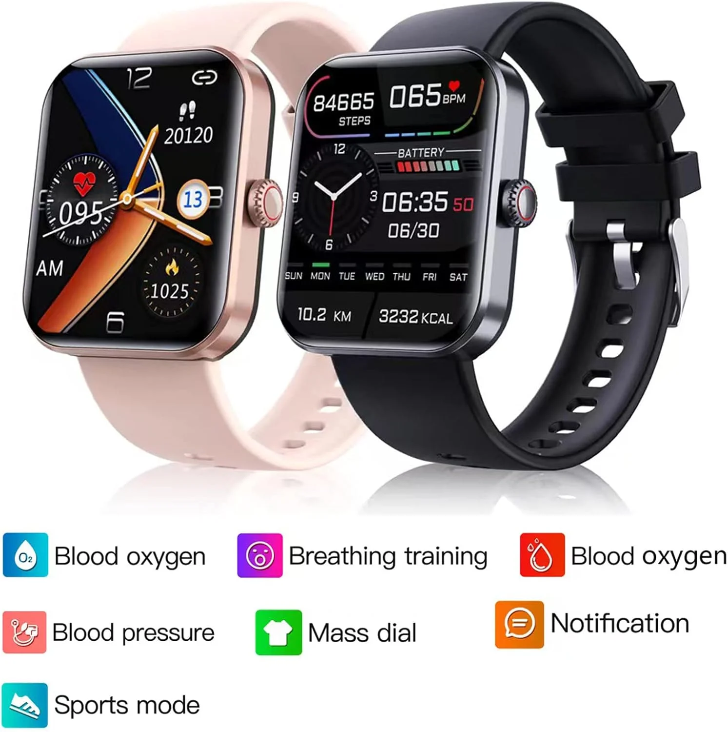 ساعت هوشمند مخصوص افراد با حساسیت، ساعت هوشمند بلوتوثی F57L، پایش میزان قند خون، تست غیرتهاجمی قند خون، ساعت ورزشی شیک (صورتی)