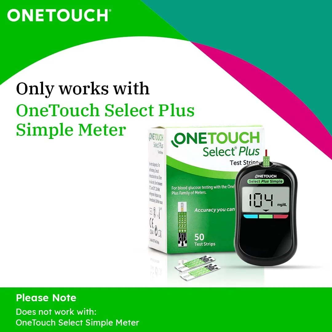 نوارهای تست قند خون ONETOUCH Select Plus، بسته 50 عددی (بسته 2 عددی، سبز) نوارهای تست قند خون ONETOUCH Select Plus، بسته 50 عددی (بسته 2 عددی، سبز)