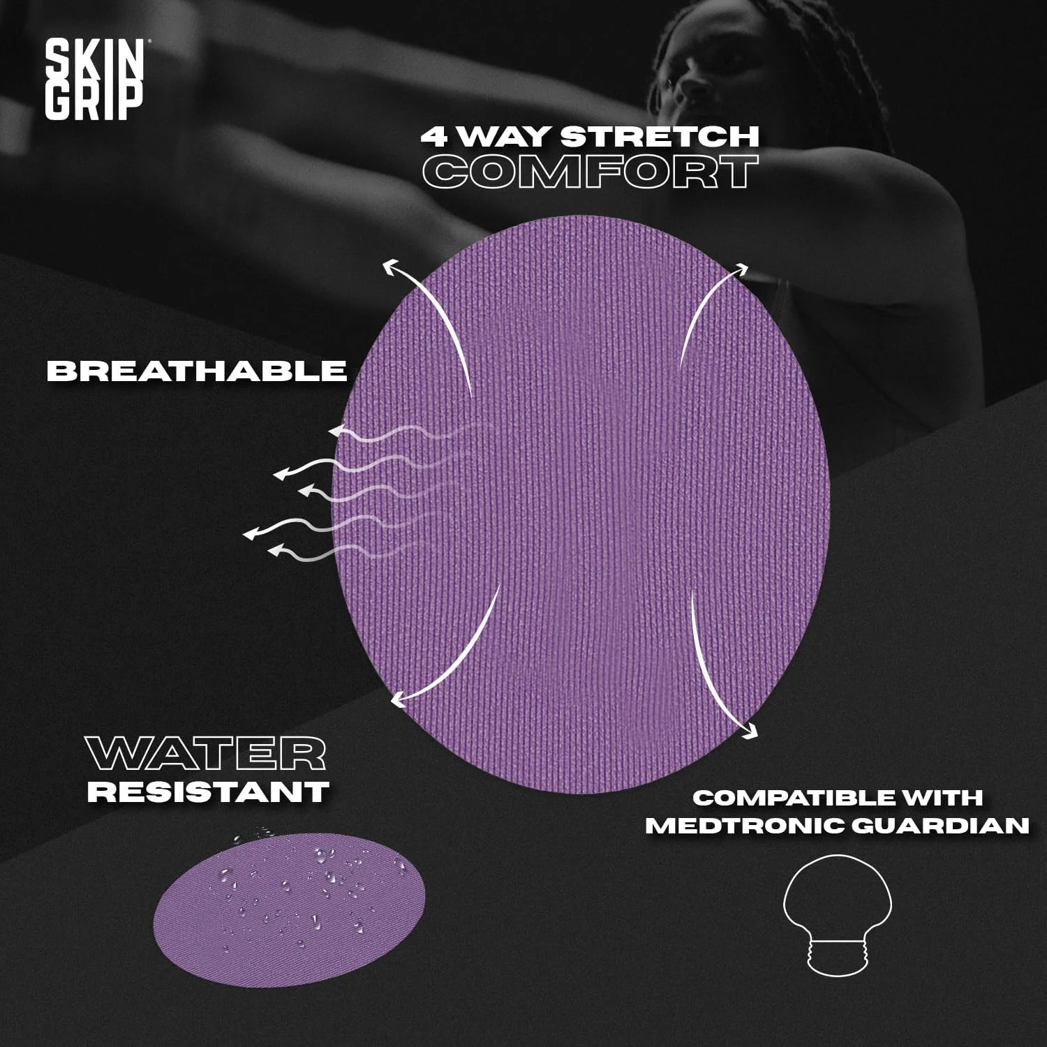 برچسب های نگهدارنده سنسور مداوم قند خون Skin Grip مناسب سنسور Medtronic Guardian (بسته 20 عددی)، ضد آب و ضد تعریق برای 10-14 روز، چسب نواری از پیش برش خورده، محافظ سنسور مداوم قند خون (بنفش)