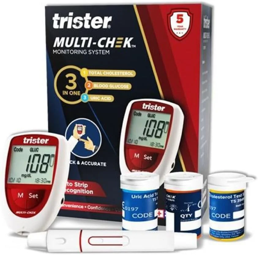 سیستم مانیتورینگ 3 در 1 تریستر مدل TS-391MC - اندازه گیری قند خون، کلسترول و اسید اوریک، تشخیص خودکار نوار تست، صفحه نمایش LCD بزرگ، ذخیره 460 نتیجه