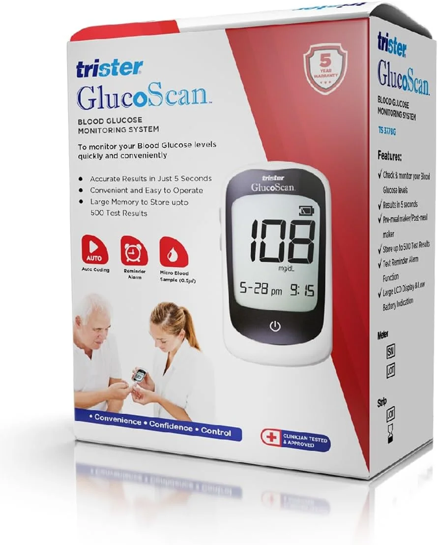 دستگاه تست قند خون تریستر گلوکواسکن مدل TS-377BG - نتیجه در 5 ثانیه، حافظه بزرگ 500 تستی، خاموشی خودکار، شامل دستگاه لنست و سوزن دستگاه تست قند خون تریستر گلوکواسکن مدل TS-377BG - نتیجه در 5 ثانیه، حافظه بزرگ 500 تستی، خاموشی خودکار، شامل دستگاه لنست و سوزن