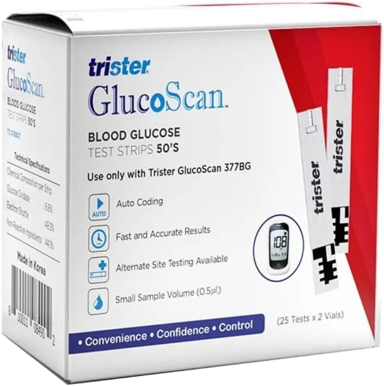 نوارهای تست قند خون تریستر گلوکوزکان 50 عددی مدل TS‑378BGT - دارای کدگذاری خودکار، قابلیت تست از نقاط مختلف بدن، نیاز به نمونه کوچک 0.6 میکرولیتر، سازگار با دستگاه گلوکوزکان تریستر نوارهای تست قند خون تریستر گلوکوزکان 50 عددی مدل TS‑378BGT - دارای کدگذاری خودکار، قابلیت تست از نقاط مختلف بدن، نیاز به نمونه کوچک 0.6 میکرولیتر، سازگار با دستگاه گلوکوزکان تریستر