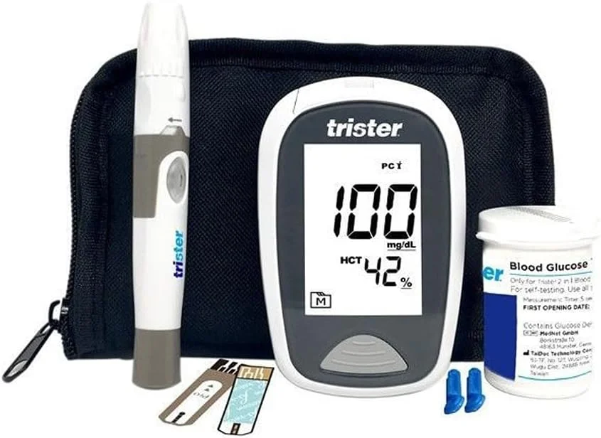 سیستم پایش قند خون و β-کتون 2 در 1 تریستر مدل TS-021BGK - کیت تست شخصی، نمایشگر LCD با نور پس زمینه، بیرون انداز نوار بهداشتی، ذخیره حافظه