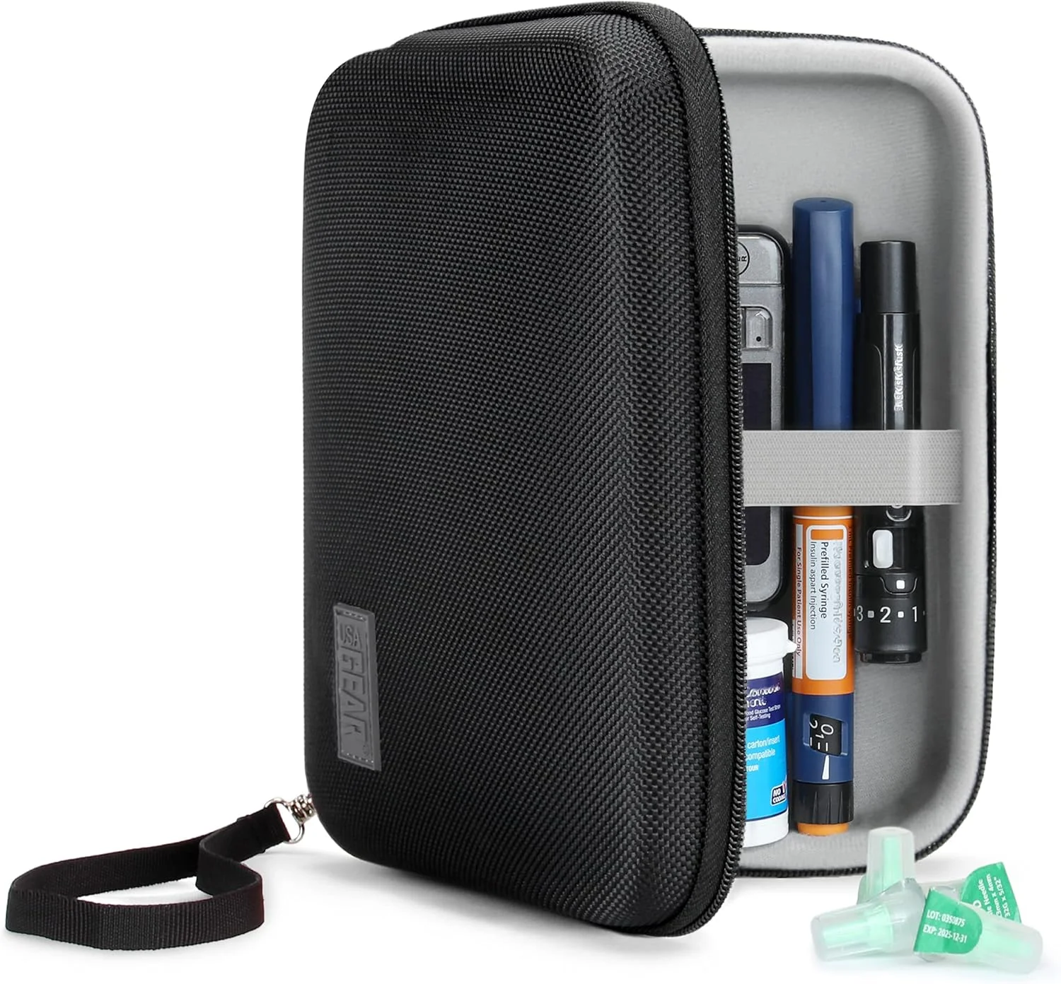 کیف حمل لوازم دیابت USA Gear - کیف محافظ سخت مانیتور گلوکز با زیپ و بند مچی، سازگار با سوزن های انسولین، لنست ها، کیسه های یخ، نوارهای تست گلوکز و موارد دیگر - مشکی، مشکی کیف حمل لوازم دیابت USA Gear - کیف محافظ سخت مانیتور گلوکز با زیپ و بند مچی، سازگار با سوزن های انسولین، لنست ها، کیسه های یخ، نوارهای تست گلوکز و موارد دیگر - مشکی، مشکی