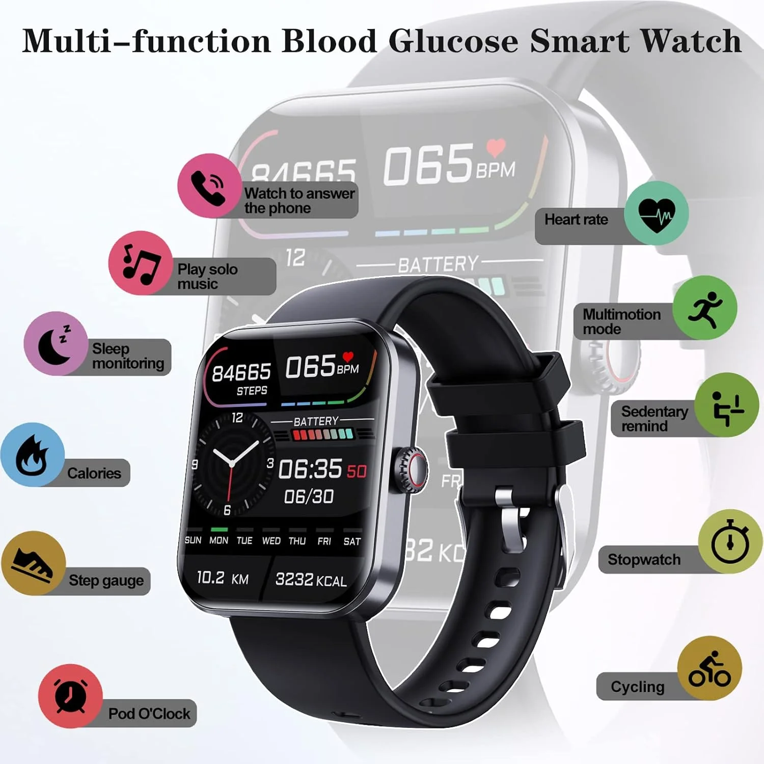 ساعت هوشمند پایش قند خون TedmAr، ساعت هوشمند اندروید برای پاسخگویی به تماس و پیام، مناسب برای زنان، مردان، کودکان و نوجوانان، ساعت هوشمند ورزشی با قابلیت پایش قند خون، مشکی ساعت هوشمند پایش قند خون TedmAr، ساعت هوشمند اندروید برای پاسخگویی به تماس و پیام، مناسب برای زنان، مردان، کودکان و نوجوانان، ساعت هوشمند ورزشی با قابلیت پایش قند خون، مشکی