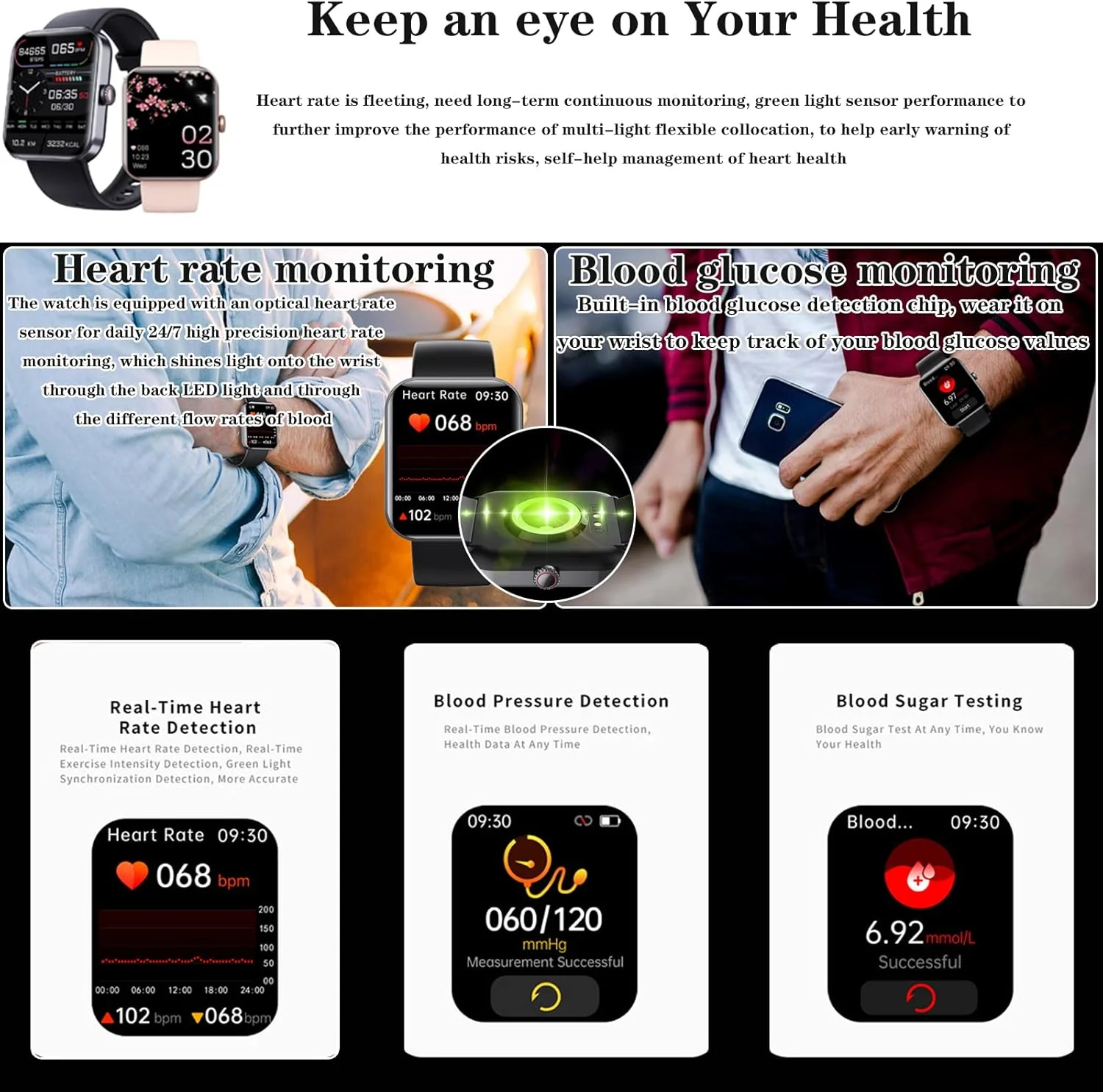 ساعت هوشمند پایش قند خون TedmAr، ساعت هوشمند اندروید برای پاسخگویی به تماس و پیام، مناسب برای زنان، مردان، کودکان و نوجوانان، ساعت هوشمند ورزشی با قابلیت پایش قند خون، مشکی ساعت هوشمند پایش قند خون TedmAr، ساعت هوشمند اندروید برای پاسخگویی به تماس و پیام، مناسب برای زنان، مردان، کودکان و نوجوانان، ساعت هوشمند ورزشی با قابلیت پایش قند خون، مشکی