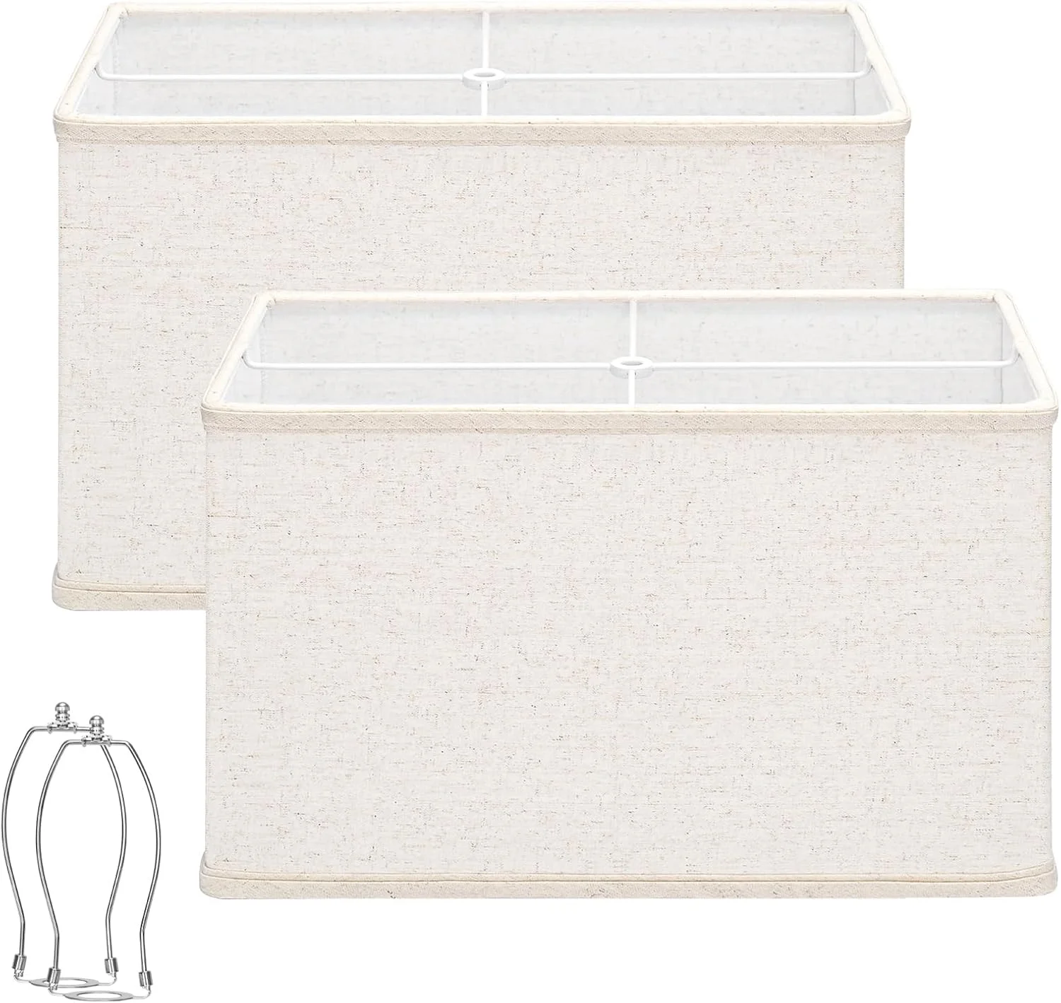 مجموعه دو عددی کلاهک مستطیلی لامپ، 40.6 سانتی متر طول * 20.3 سانتی متر عرض * 25.4 سانتی متر ارتفاع، کلاهک های بزرگ بژ رنگ برای لامپ های رومیزی و ایستاده، جایگزین کلاهک لامپ پارچه ای طبیعی، عنکبوتی، شامل نگهدارنده های چنگ، نیاز به مونتاژ آسان