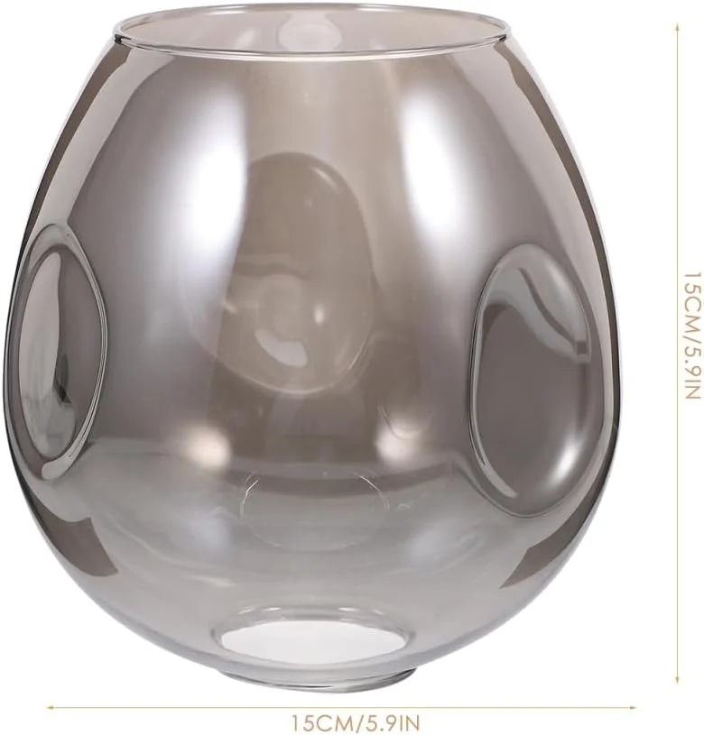 آباژور شیشه ای 15 سانتی متری PRETYZOOM، رنگ خاکستری تیره، آباژور بیضی شکل برای چراغ های رومیزی و ایستاده، شیشه جایگزین برای دکوراسیون منزل