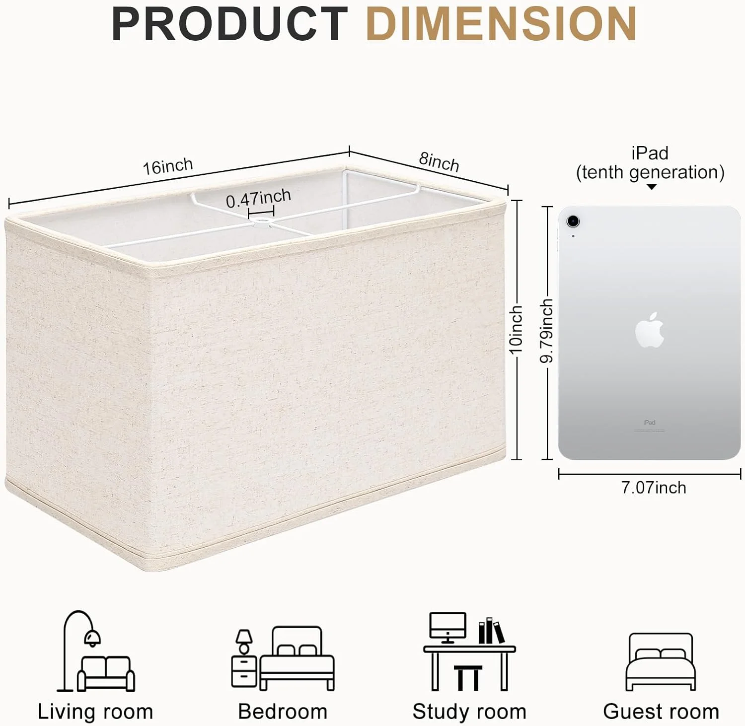 مجموعه دو عددی کلاهک مستطیلی لامپ، 40.6 سانتی متر طول * 20.3 سانتی متر عرض * 25.4 سانتی متر ارتفاع، کلاهک های بزرگ بژ رنگ برای لامپ های رومیزی و ایستاده، جایگزین کلاهک لامپ پارچه ای طبیعی، عنکبوتی، شامل نگهدارنده های چنگ، نیاز به مونتاژ آسان