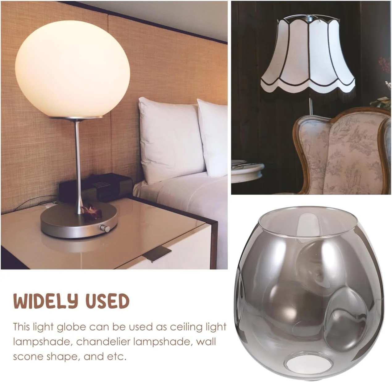 آباژور شیشه ای 15 سانتی متری PRETYZOOM، رنگ خاکستری تیره، آباژور بیضی شکل برای چراغ های رومیزی و ایستاده، شیشه جایگزین برای دکوراسیون منزل