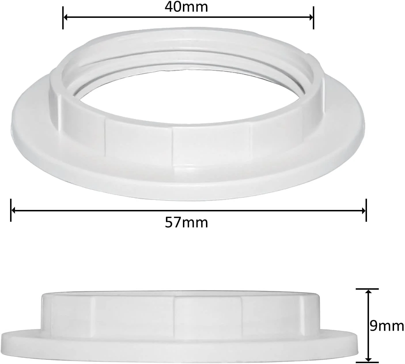 حلقه کاهنده کلاهک چراغ SCNNC، حلقه یقه پیچی E27، 40 میلی متر، اتصالات کلاهک چراغ E27 برای چراغ رومیزی، چراغ های سقفی، حلقه جایگزین سوکت قفل چرخشی نگهدارنده لامپ پلاستیکی - سفید، بسته 6 عددی