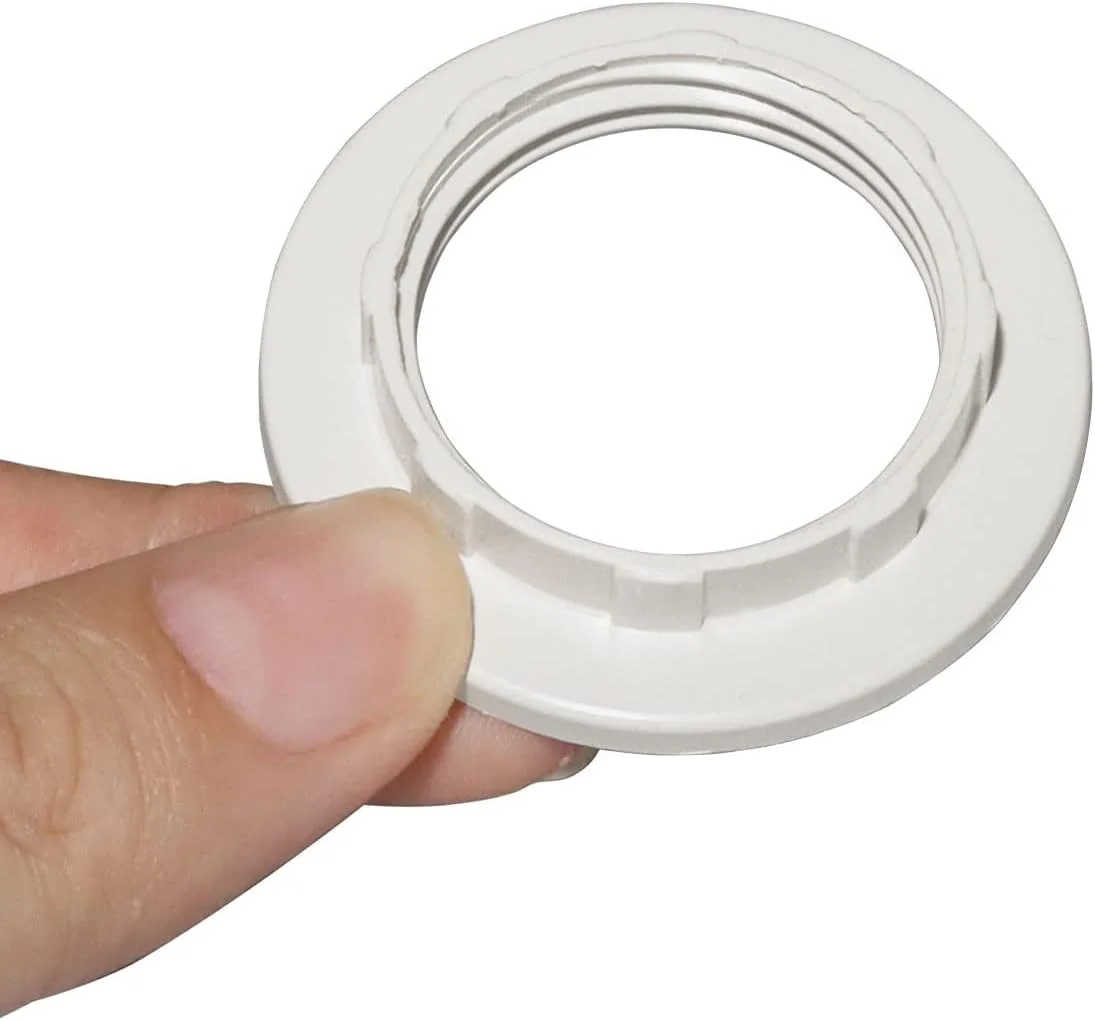 حلقه کاهنده کلاهک چراغ SCNNC، حلقه یقه پیچی E27، 40 میلی متر، اتصالات کلاهک چراغ E27 برای چراغ رومیزی، چراغ های سقفی، حلقه جایگزین سوکت قفل چرخشی نگهدارنده لامپ پلاستیکی - سفید، بسته 6 عددی