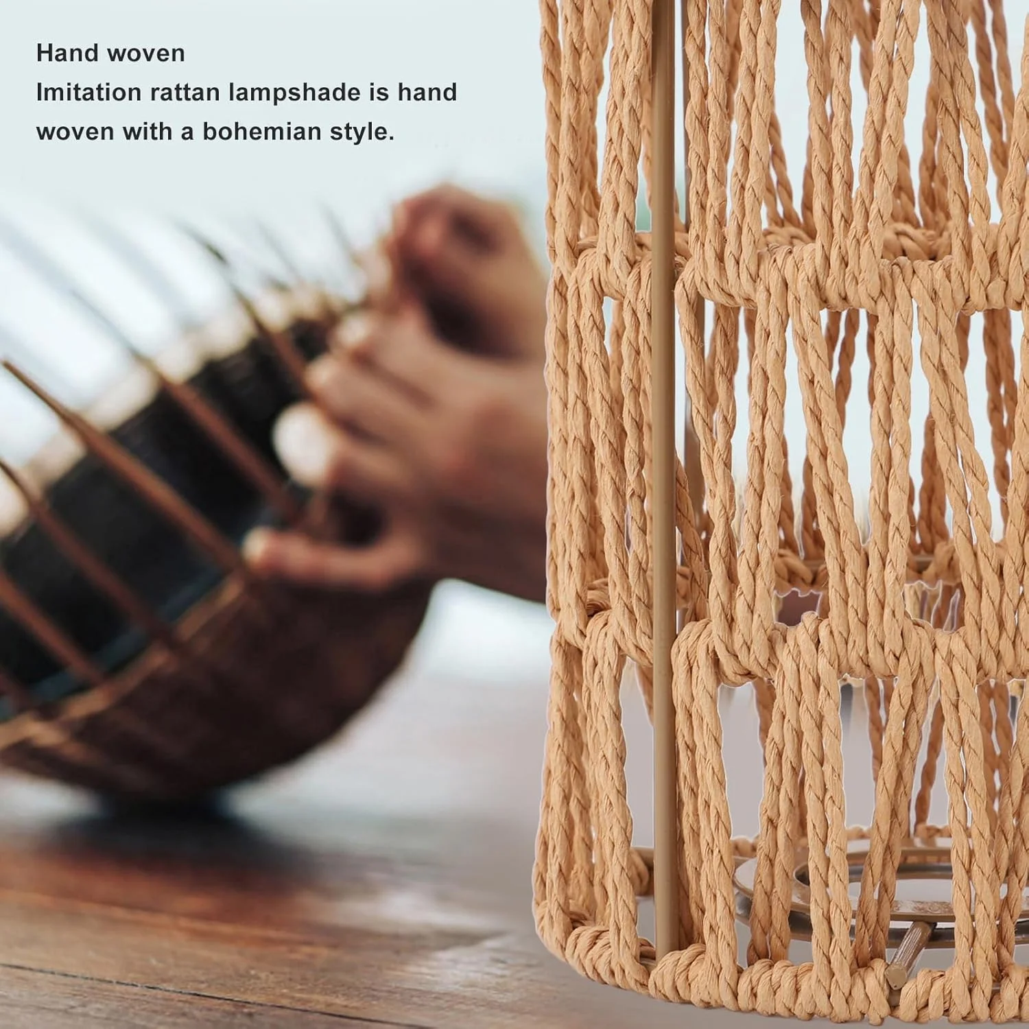 چهار عدد آباژور حصیری، آباژورهای حصیری طرح قدیمی بافته شده با دست به سبک بوهو برای چراغ های ایستاده، لوسترها، چراغ های رومیزی و چراغ های دیواری