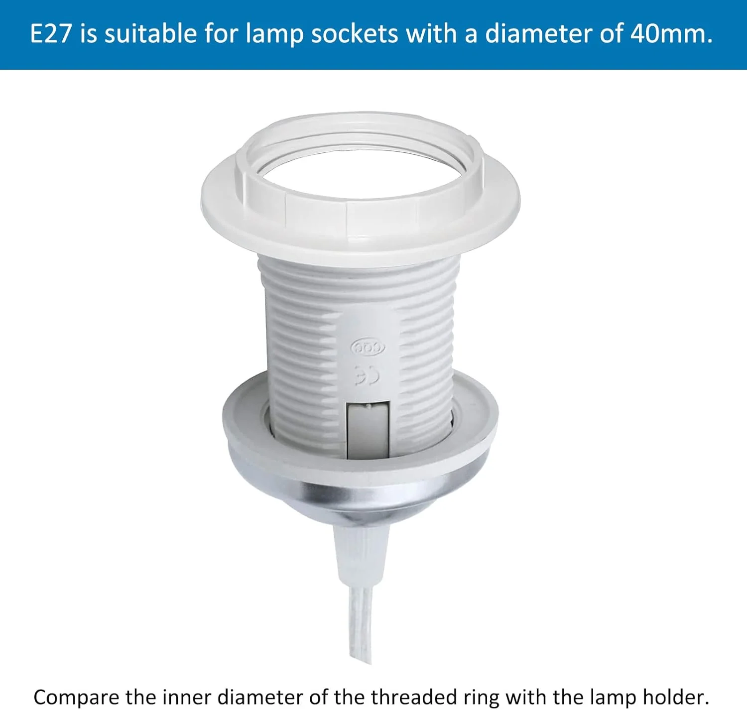 حلقه کاهنده کلاهک چراغ SCNNC، حلقه یقه پیچی E27، 40 میلی متر، اتصالات کلاهک چراغ E27 برای چراغ رومیزی، چراغ های سقفی، حلقه جایگزین سوکت قفل چرخشی نگهدارنده لامپ پلاستیکی - سفید، بسته 6 عددی