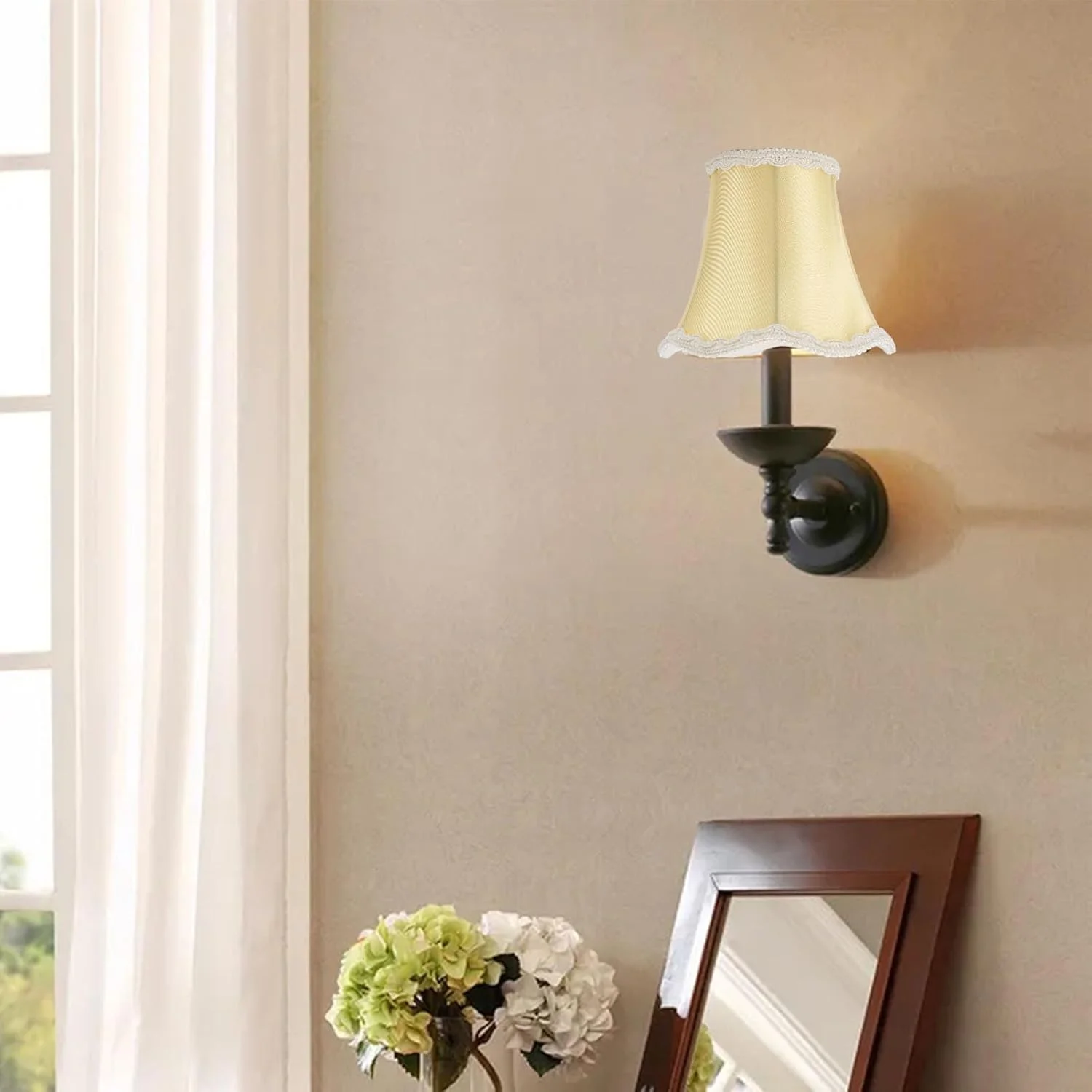 ست ۳ عددی شید آباژور لوستر، شید کوچک پارچه ای برای لوستر، گیره E14، روکش مینی چراغ روستیک برای جایگزینی چراغ دیواری رومیزی