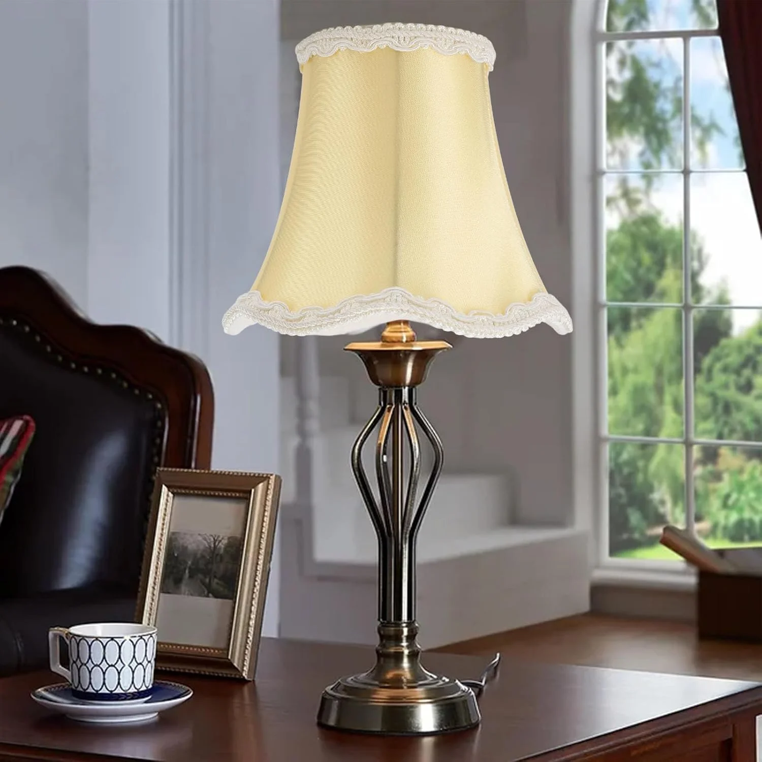 ست ۳ عددی شید آباژور لوستر، شید کوچک پارچه ای برای لوستر، گیره E14، روکش مینی چراغ روستیک برای جایگزینی چراغ دیواری رومیزی