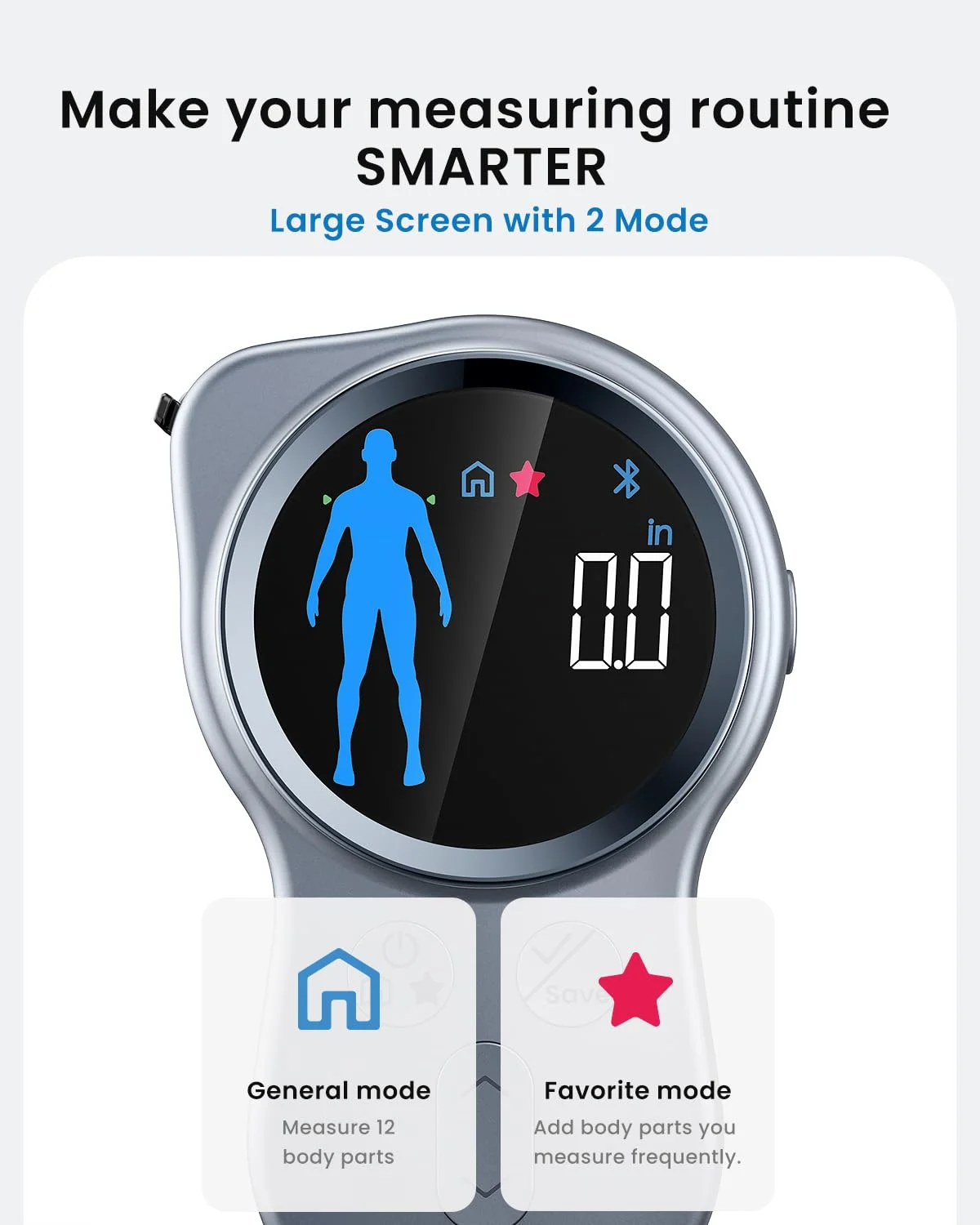 متر نواری بدنه ارتقا یافته RENPHO - ابزار پیشرفته برای نظارت بر کاهش وزن، افزایش عضله و پیشرفت تناسب اندام، متر نواری جمع شونده هوشمند دیجیتال در هر دو واحد اینچ و سانتی متر با دقت