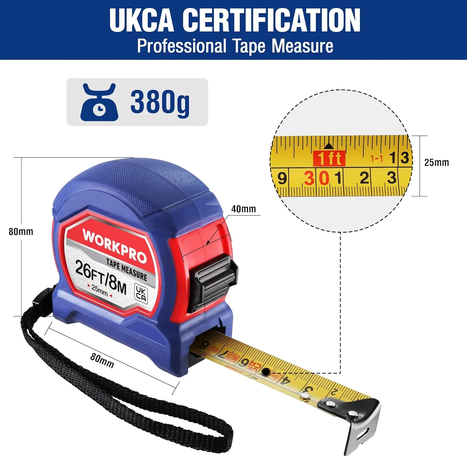 متر نواری 8 متری WORKPRO، متر اندازه گیری حرفه ای جمع شونده، اندازه گیری های امپریال و متریک با گیره کمربند فلزی متر نواری 8 متری WORKPRO، متر اندازه گیری حرفه ای جمع شونده، اندازه گیری های امپریال و متریک با گیره کمربند فلزی