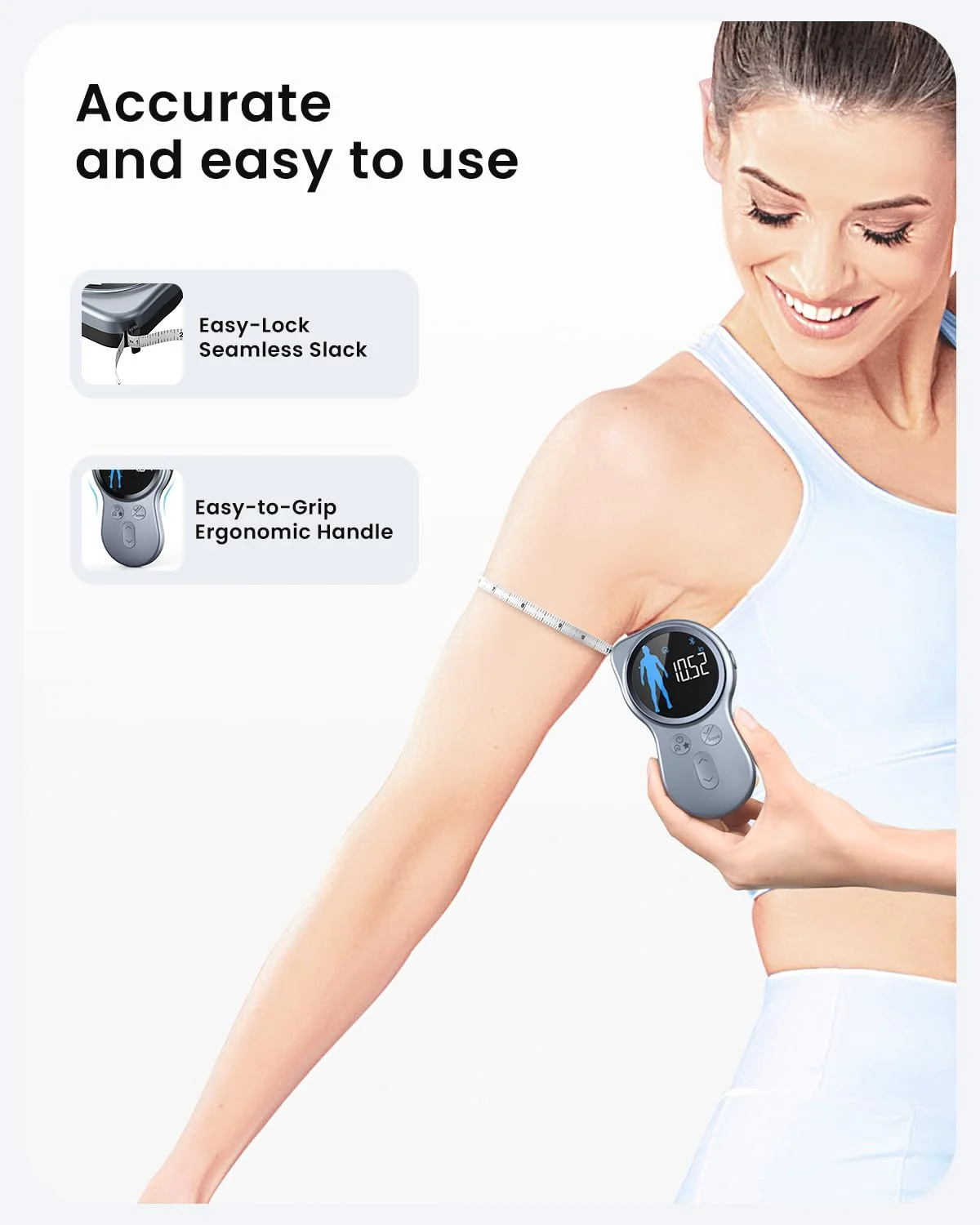 متر نواری بدنه ارتقا یافته RENPHO - ابزار پیشرفته برای نظارت بر کاهش وزن، افزایش عضله و پیشرفت تناسب اندام، متر نواری جمع شونده هوشمند دیجیتال در هر دو واحد اینچ و سانتی متر با دقت