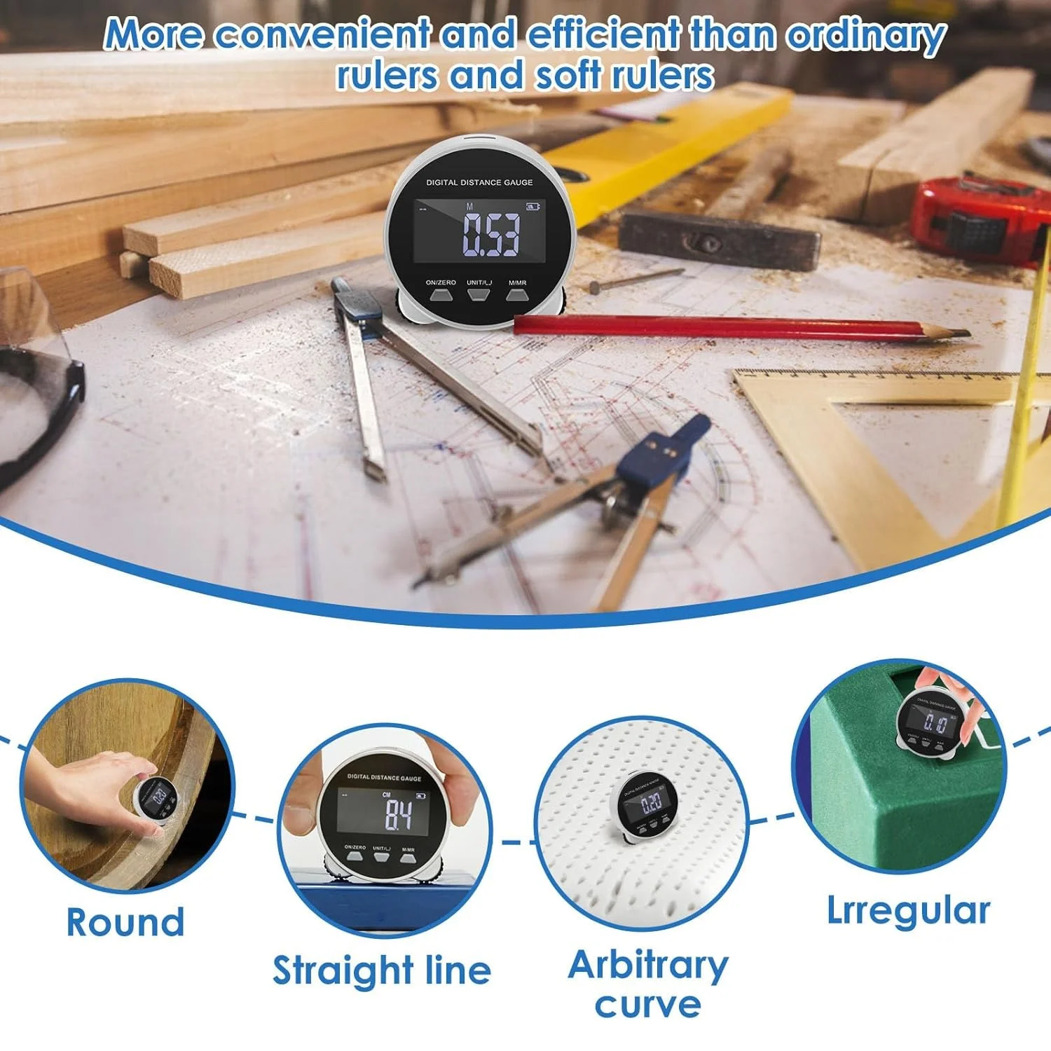 متر نواری دیجیتال، متر اندازه گیری الکترونیکی کوچک، مسافت طولانی هوشمند، صفحه نمایش LCD، قابل استفاده مجدد، بادوام، راحت، قابل شارژ USB، برای اندازه گیری کارگران، نجاران، ابزار اندازه گیری خانگی