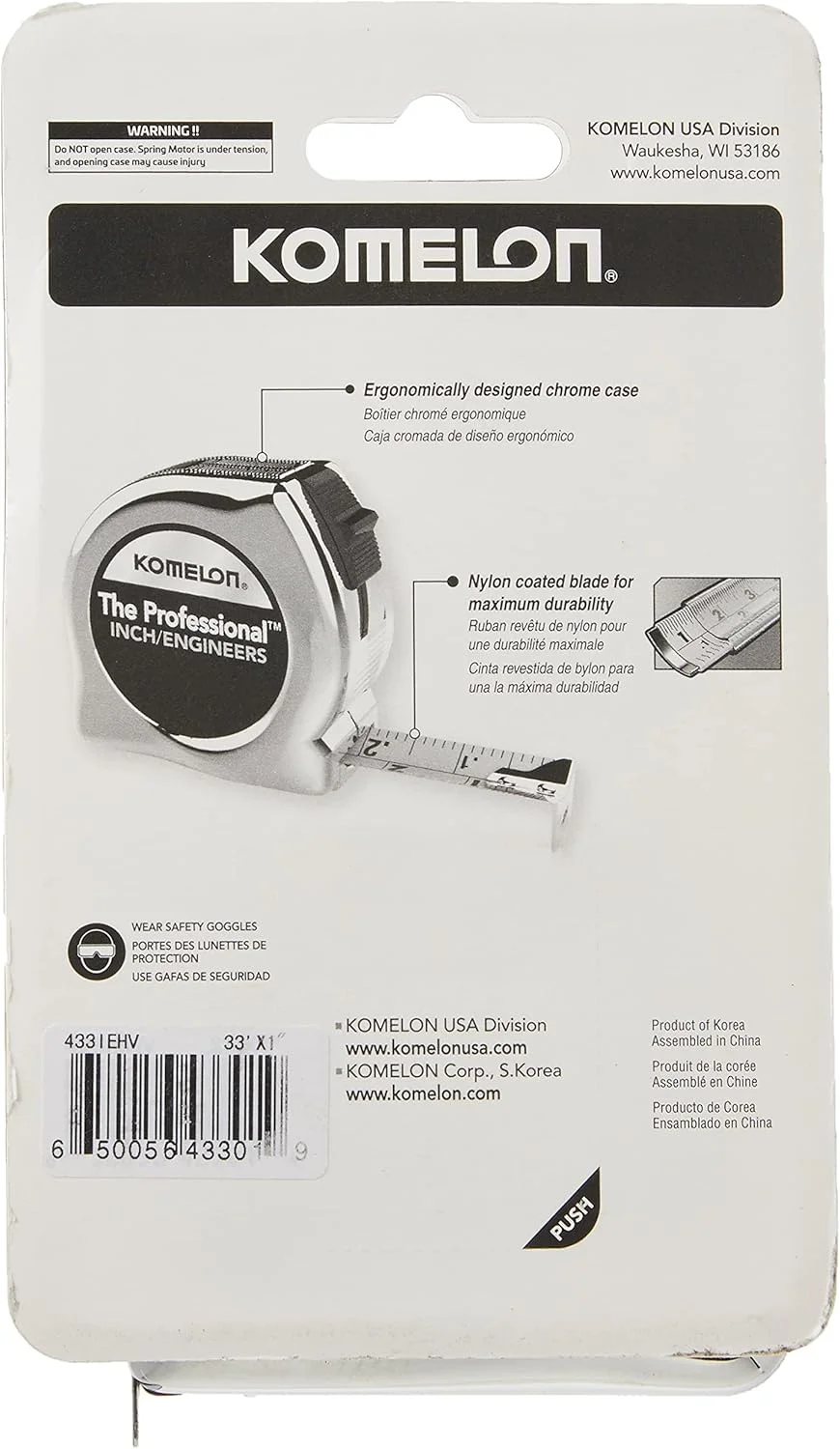 متر نواری حرفه ای کمولون 433IEHV با دید بالا، چاپ شده با مقیاس اینچ و مهندسی، 33 فوت در 1 اینچ، کروم