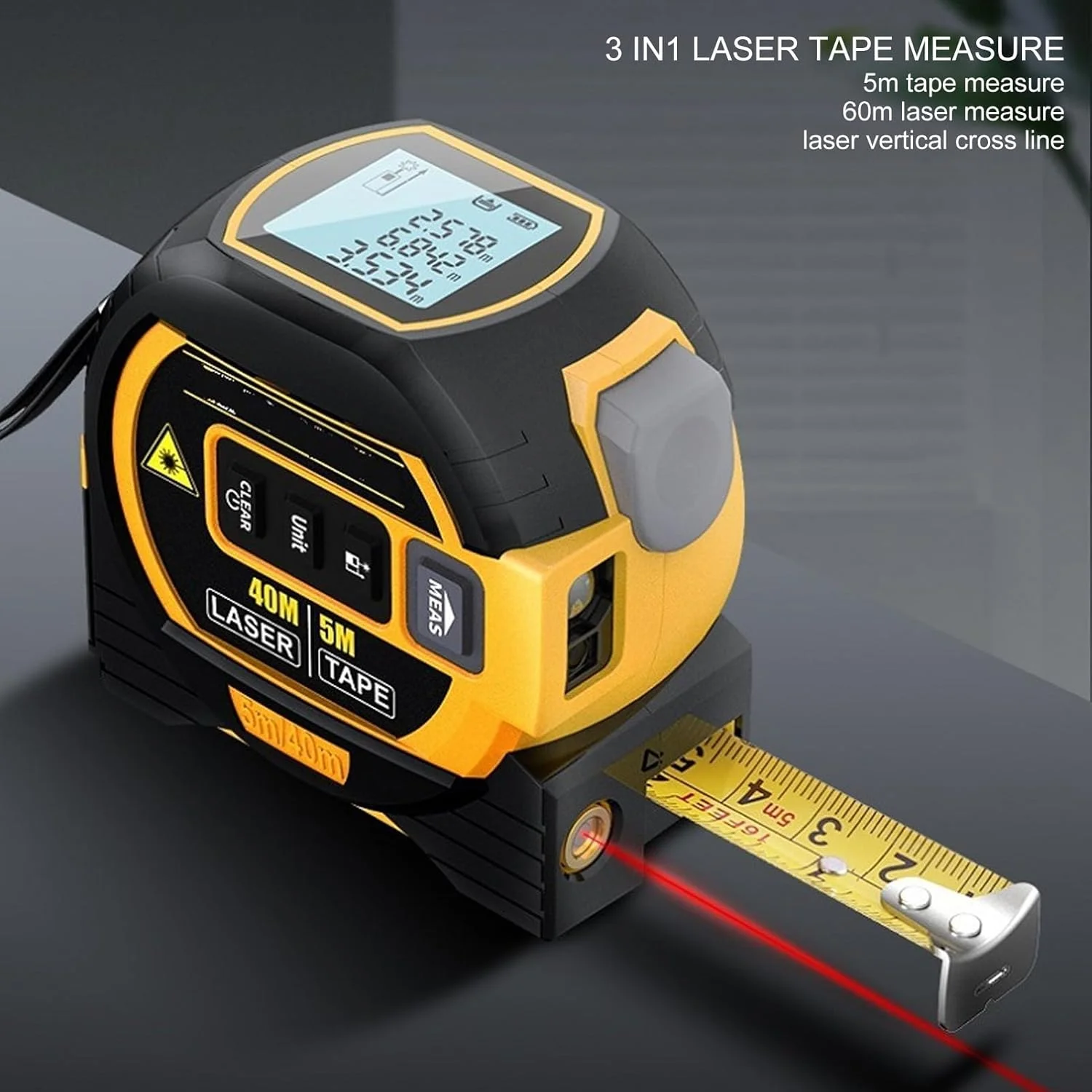 متر نواری دیجیتال 3 در 1 سوراندی، خط عمودی متقاطع، ابزار اندازه گیری با مسافت یاب، متر نواری 5 متری و ابزار علامت گذاری متقاطع متر نواری دیجیتال 3 در 1 سوراندی، خط عمودی متقاطع، ابزار اندازه گیری با مسافت یاب، متر نواری 5 متری و ابزار علامت گذاری متقاطع