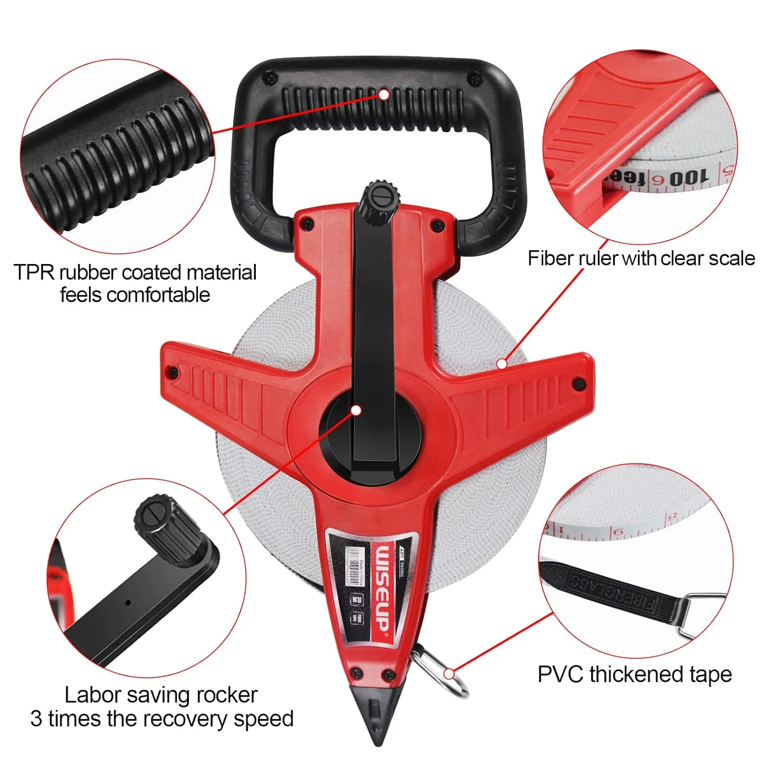 متر نواری 30 متری WISEUP، استاندارد و متریک، صنعتی، نوار اندازه گیری بلند، فایبرگلاس، مهندسی، قرقره باز، دو طرفه (30 متر) متر نواری 30 متری WISEUP، استاندارد و متریک، صنعتی، نوار اندازه گیری بلند، فایبرگلاس، مهندسی، قرقره باز، دو طرفه (30 متر)