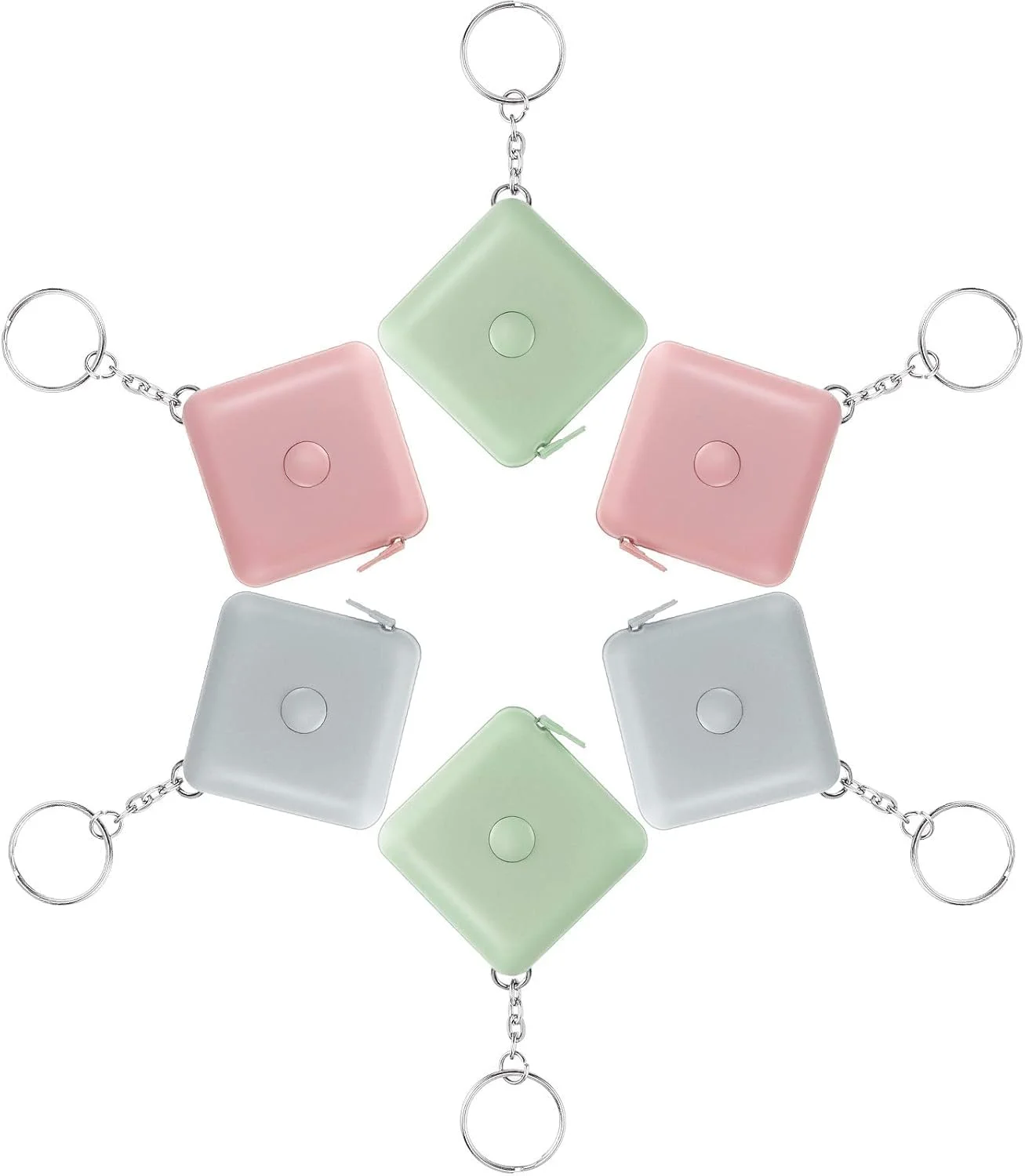 مجموعه 6 عددی متر خیاطی نرم و جمع شونده HIQUAY، متر دکمه ای کوچک، متر خیاطی، 150 سانتی متر، رنگ های پاستیلی، متر نرم قابل حمل، صورتی، سبز، آبی، با جاکلیدی