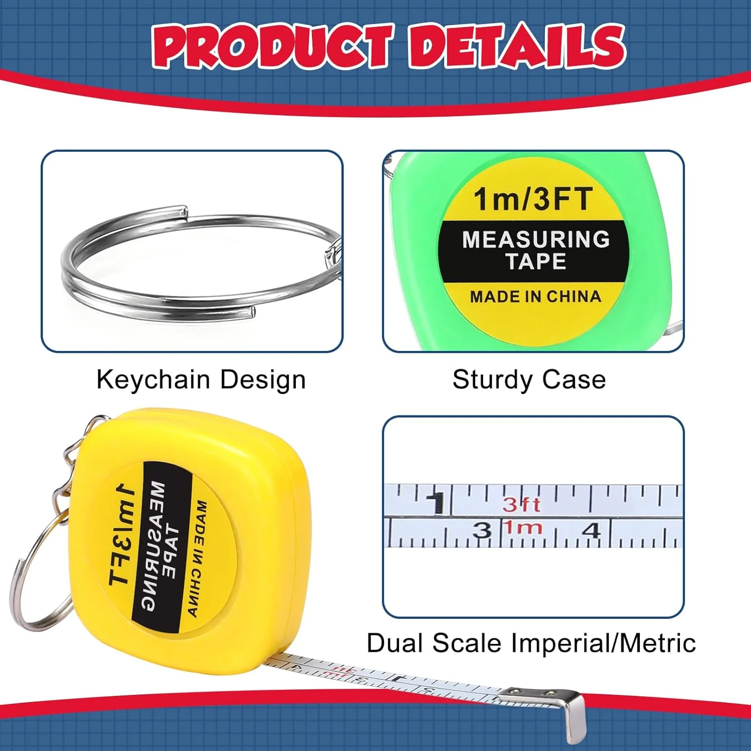 هوتیم 240 عدد متر نواری کوچک 1 متری/ 3 فوتی جاکلیدی متر نواری جمع شونده جیبی متر نواری کوچک قابل حمل برای استفاده روزانه ساخت و ساز هدایای جشن تولد، 4 رنگ