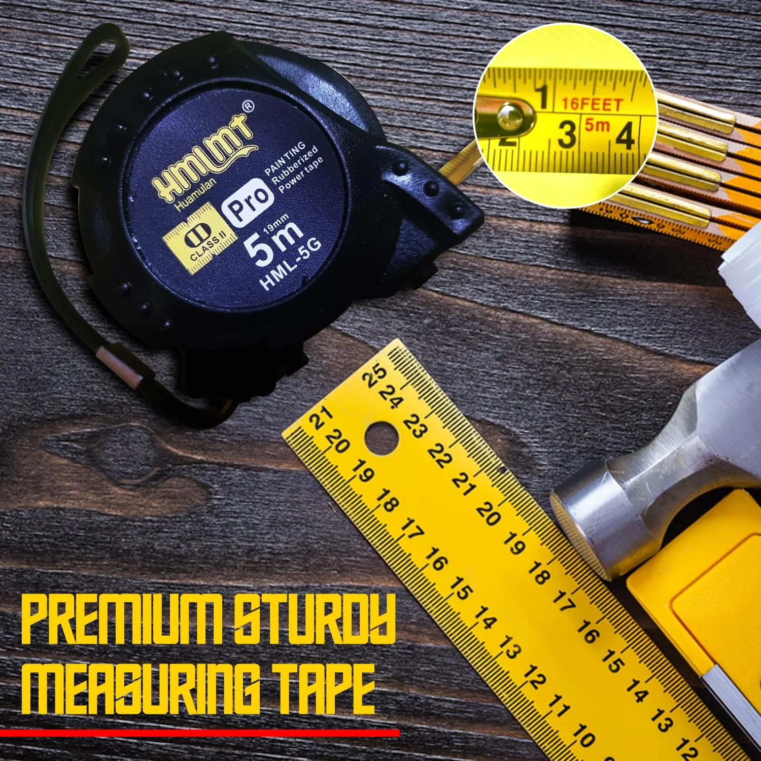 متر نواری سری HMLMT، 5 متر در 19 میلی متر - اندازه گیری های امپریال و متریک - قفل دوگانه اتوماتیک - گیره کمربند - مناسب برای مهندسان، مصارف خانگی، نجاری، ساخت و ساز (زرد) متر نواری سری HMLMT، 5 متر در 19 میلی متر - اندازه گیری های امپریال و متریک - قفل دوگانه اتوماتیک - گیره کمربند - مناسب برای مهندسان، مصارف خانگی، نجاری، ساخت و ساز (زرد)