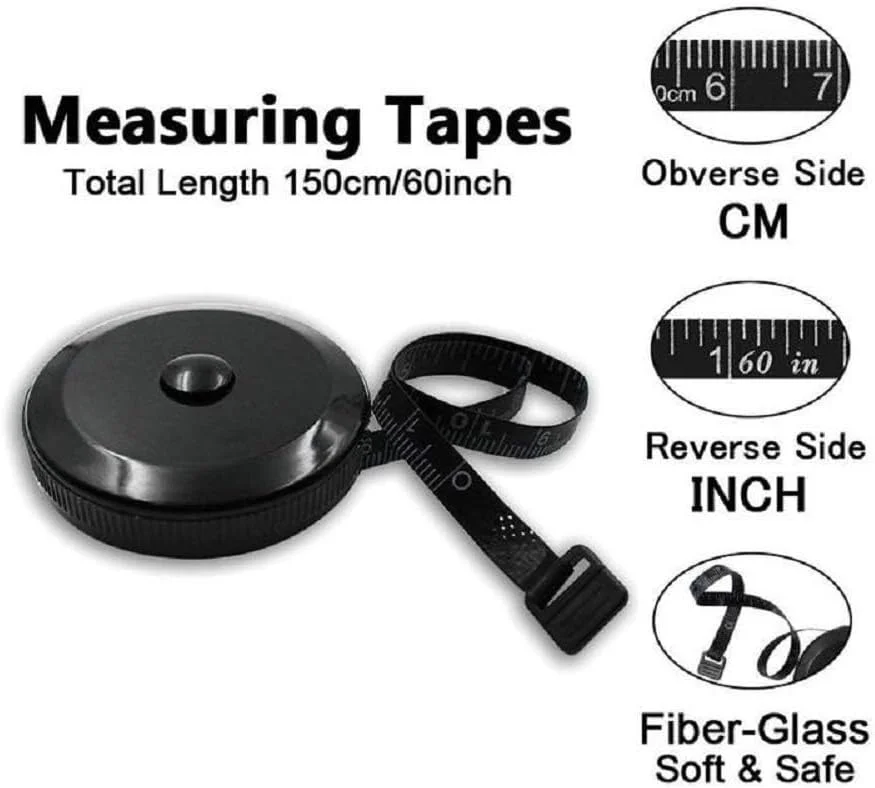 متر خیاطی نرم و جمع شونده دو طرفه مشکی، 150 سانتی متر، مناسب خیاطی، اندازه گیری بدن، قابل حمل و آسان متر خیاطی نرم و جمع شونده دو طرفه مشکی، 150 سانتی متر، مناسب خیاطی، اندازه گیری بدن، قابل حمل و آسان