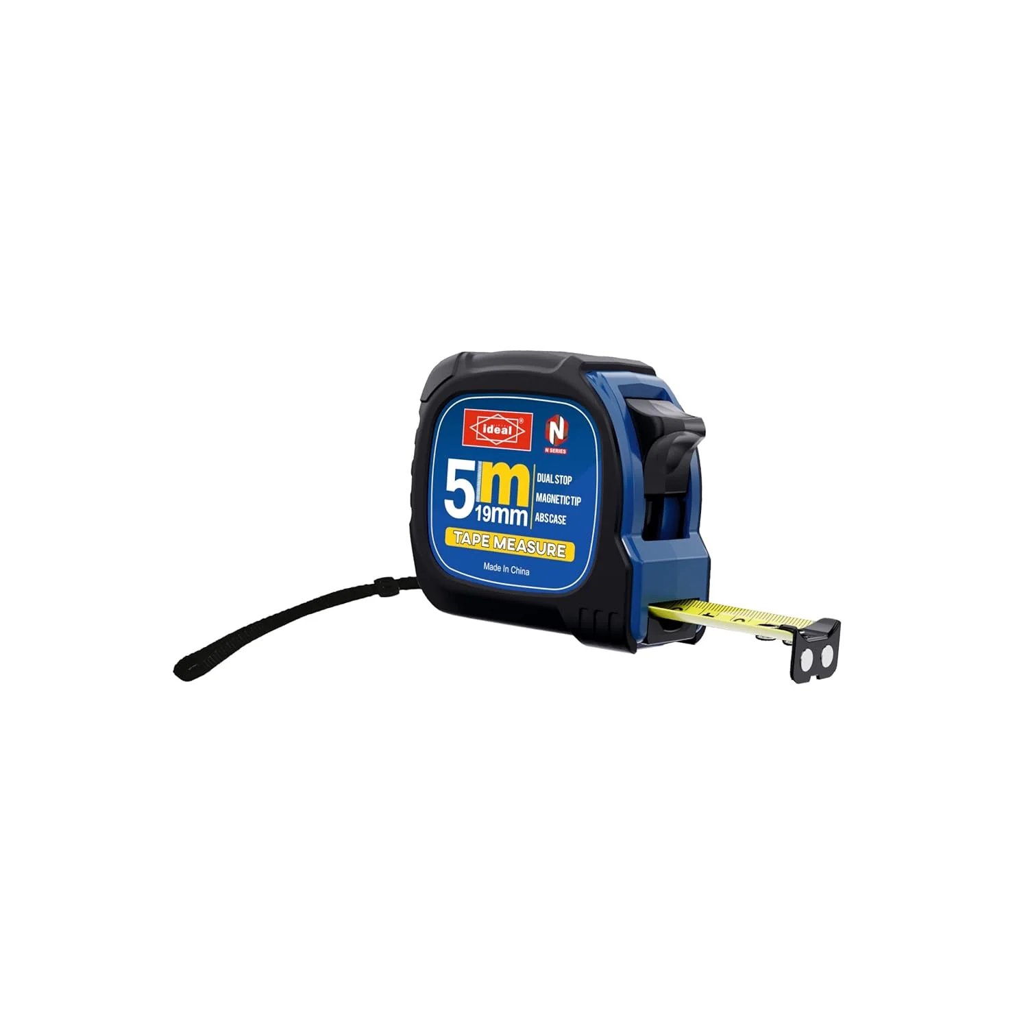 متر نواری IDEAL POWER TOOLS ID MT5X19HQ [5M*19mm] با فناوری توقف دوگانه، دسته PVC، نوک مغناطیسی و تیغه با روکش مات.