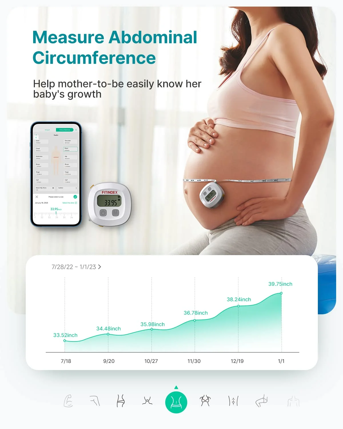 متر نواری هوشمند FITINDEX، متر اندازه گیری بدن با اپلیکیشن، خط کش جمع شونده دو مقیاسی با بلوتوث برای کاهش وزن، تناسب اندام، بدنسازی، نمایشگر LCD دیجیتال، اینچ و سانتی متر متر نواری هوشمند FITINDEX، متر اندازه گیری بدن با اپلیکیشن، خط کش جمع شونده دو مقیاسی با بلوتوث برای کاهش وزن، تناسب اندام، بدنسازی، نمایشگر LCD دیجیتال، اینچ و سانتی متر