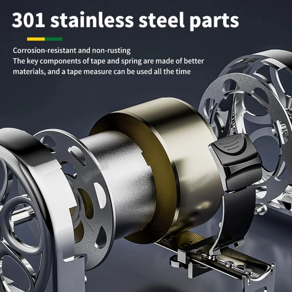 متر نواری 3 متری بوکلا، خط کش جمع شونده ضد زنگ استیل، ابزار اندازه گیری خود قفل شونده با طراحی توخالی برای نجاری، نقره ای (3 متر در 16 میلی متر)