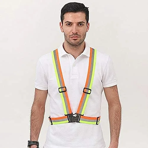 آقسون بسته 2 عددی کمربند جلیقه بازتابنده قابل تنظیم برای ایمنی با دید بالا رنگ نارنجی سبز - تصویر 3