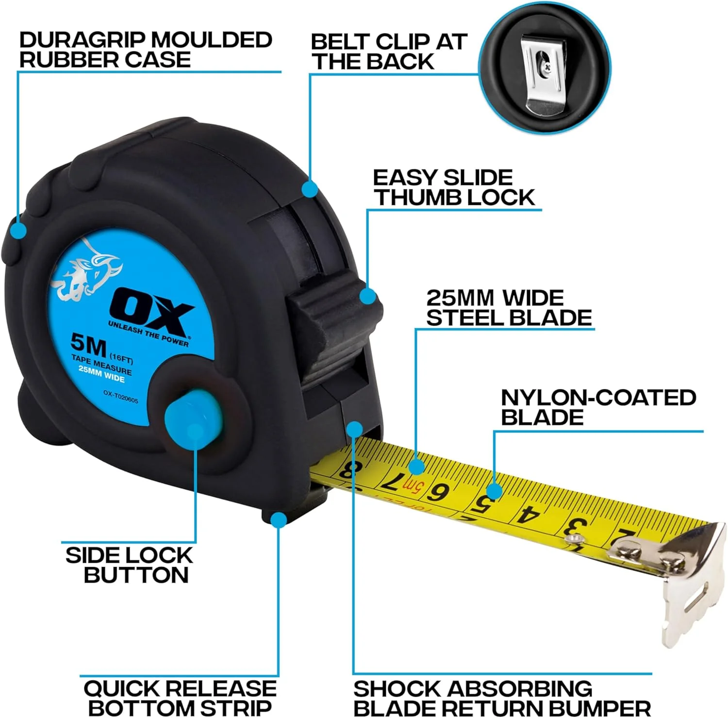 متر نواری 5 متری ابزار OX Trade، اندازه گیری متریک/اینچ