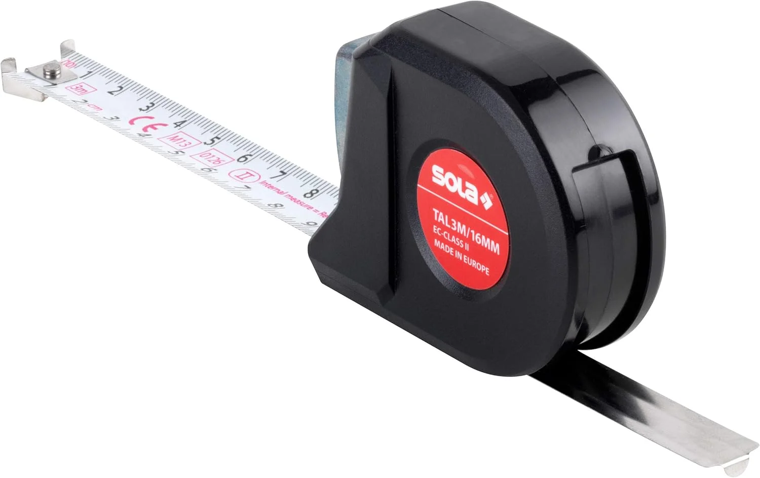 متر نواری سولا – TALMETER – 3 متر / 16 میلی متر – متر نواری جیبی با قطب نما و عملکرد علامت گذاری – نوار فولادی رنگ شده سفید با مقیاس میلی متر – کلاس دقت II – متر رولی با قلاب انتهایی ثابت –