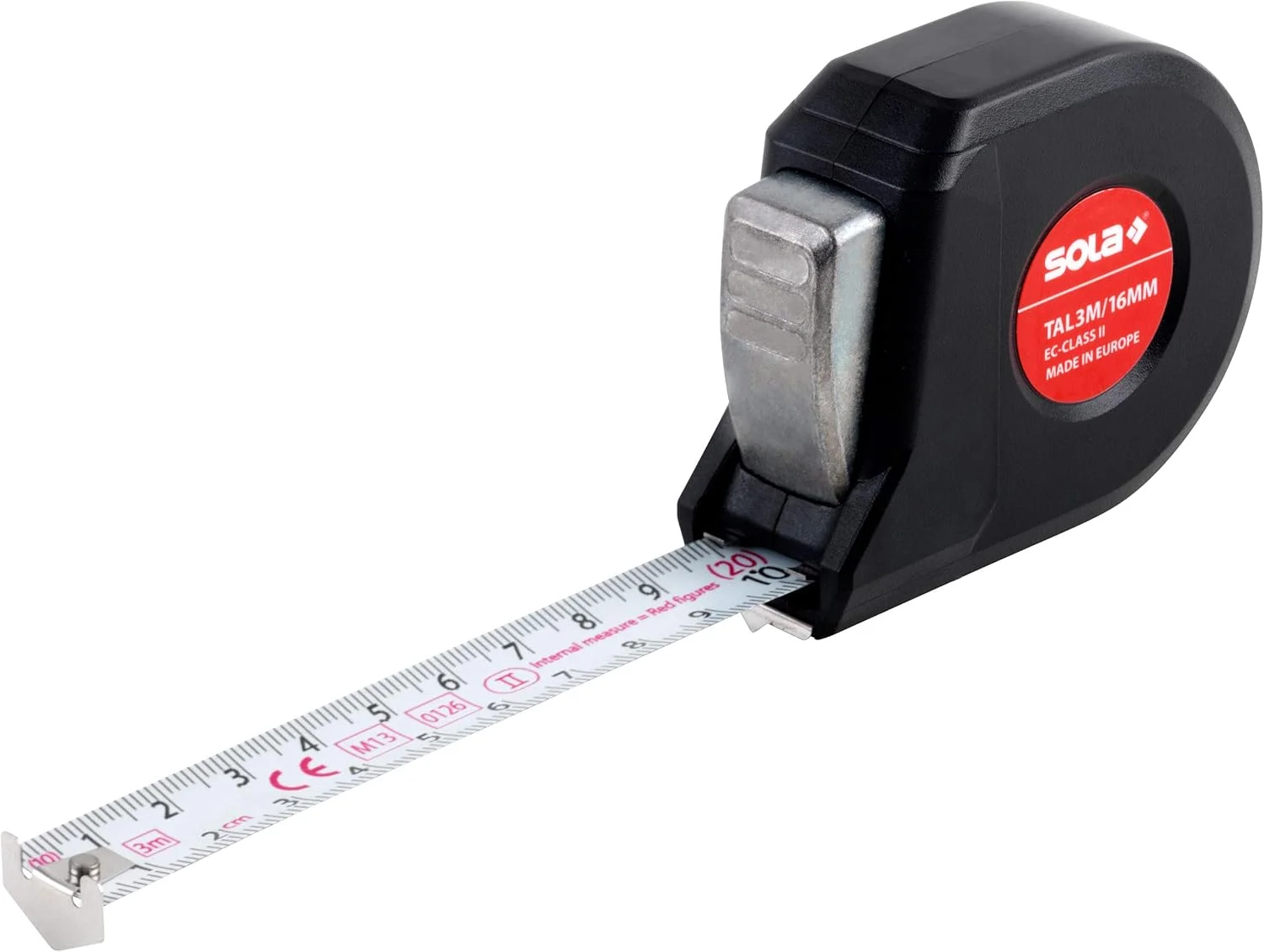 متر نواری سولا – TALMETER – 3 متر / 16 میلی متر – متر نواری جیبی با قطب نما و عملکرد علامت گذاری – نوار فولادی رنگ شده سفید با مقیاس میلی متر – کلاس دقت II – متر رولی با قلاب انتهایی ثابت –