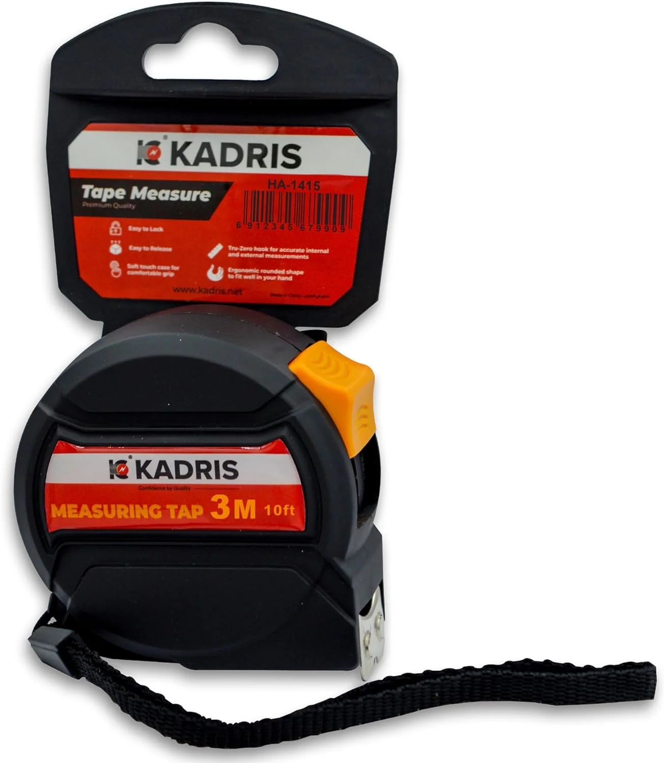 متر فلزی قفل اتوماتیک سنگین KADRIS مدل HA-1415، متر جمع شونده 3 متری با قفل خودکار، اندازه گیری آسان با واحدهای اینچ، فوت، متر، سانتی متر و میلی متر