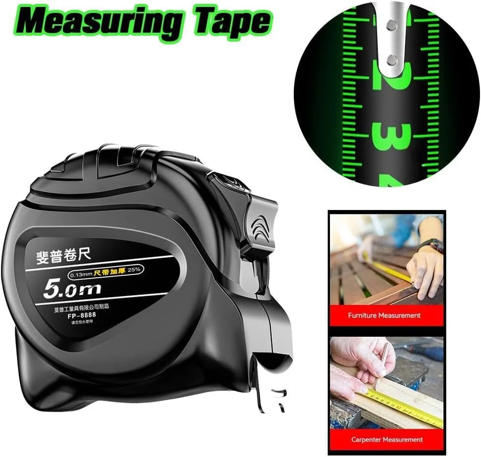 متر فلزی فلورسنت، خود قفل شونده با حالت تاریک با کنتراست بالا، متر فلورسنت با خوانایی آسان، متر اندازه گیری حرفه ای با اینچ و متریک