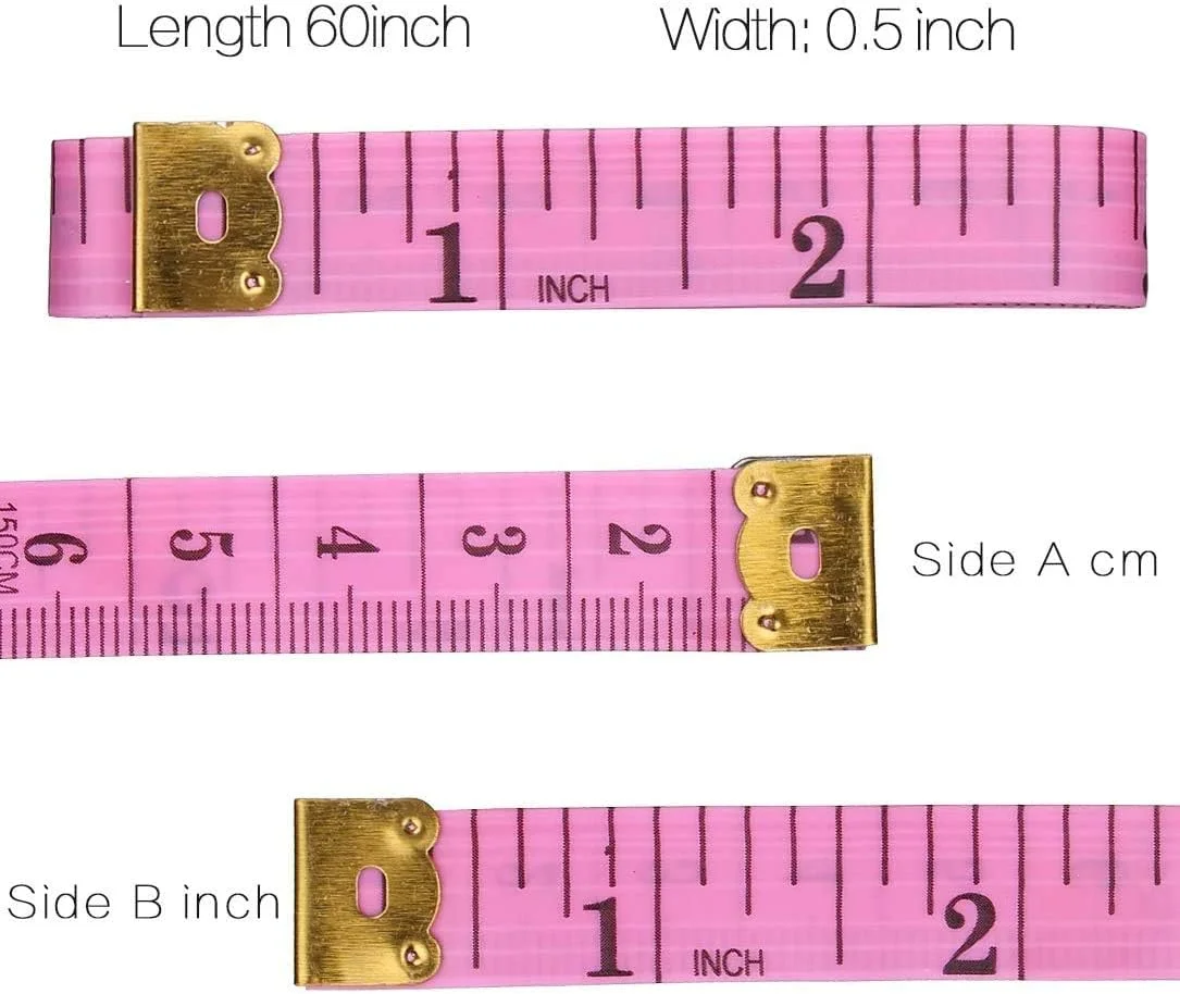 متر خیاطی نرم SHOWAY، دو مقیاسی 150 سانتی متر، مناسب خیاطی و پارچه، مجموعه اندازه گیری دور کمر، اندازه گیری بدن (4 عدد سفید، صورتی، زرد، آبی)