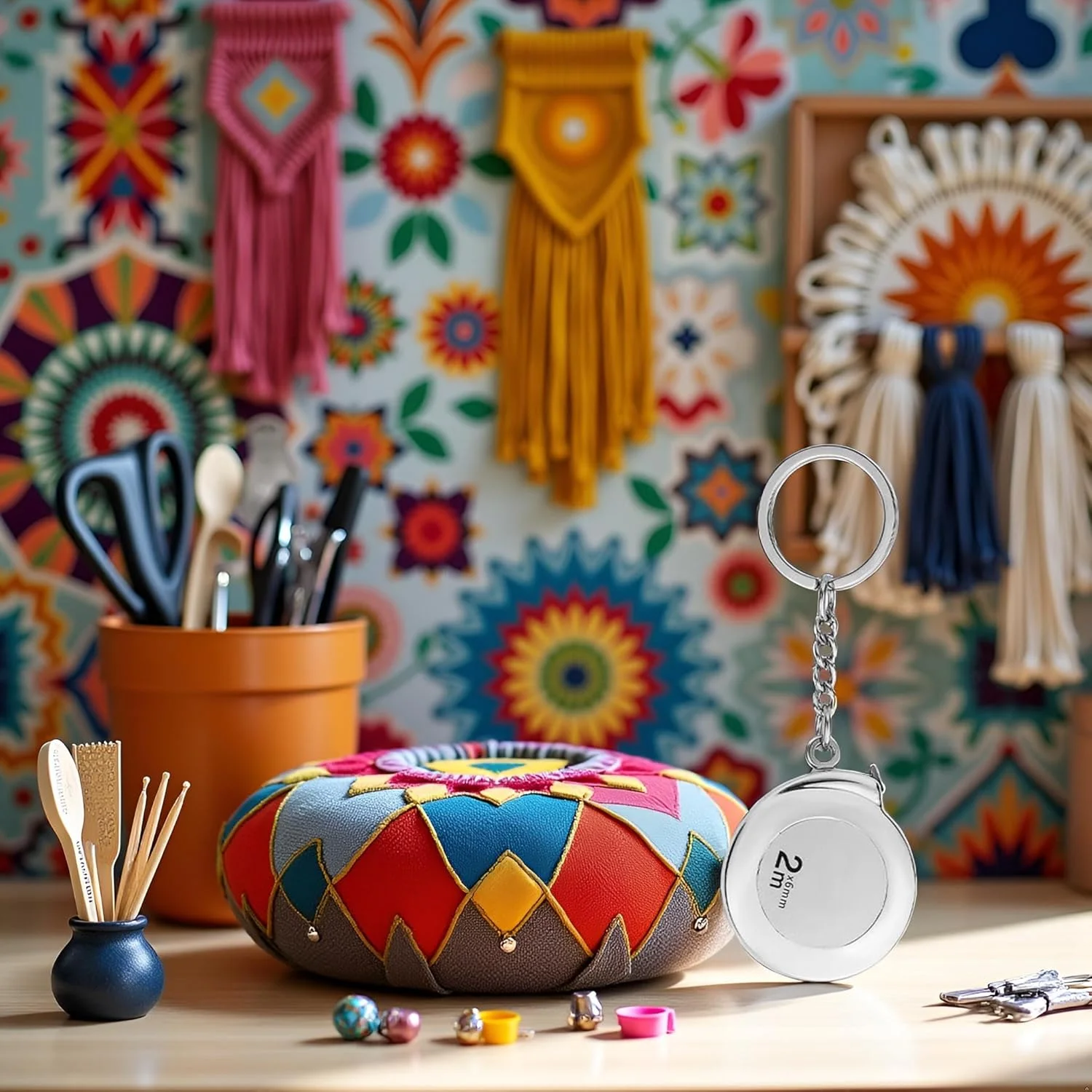 جاکلیدی متر نواری 2 متری نقره ای Jinshining، متر نواری استیل، جاکلیدی متر نواری، متر نواری جمع شونده کوچک کاربردی برای اندازه گیری پارچه و اندازه گیری خطی